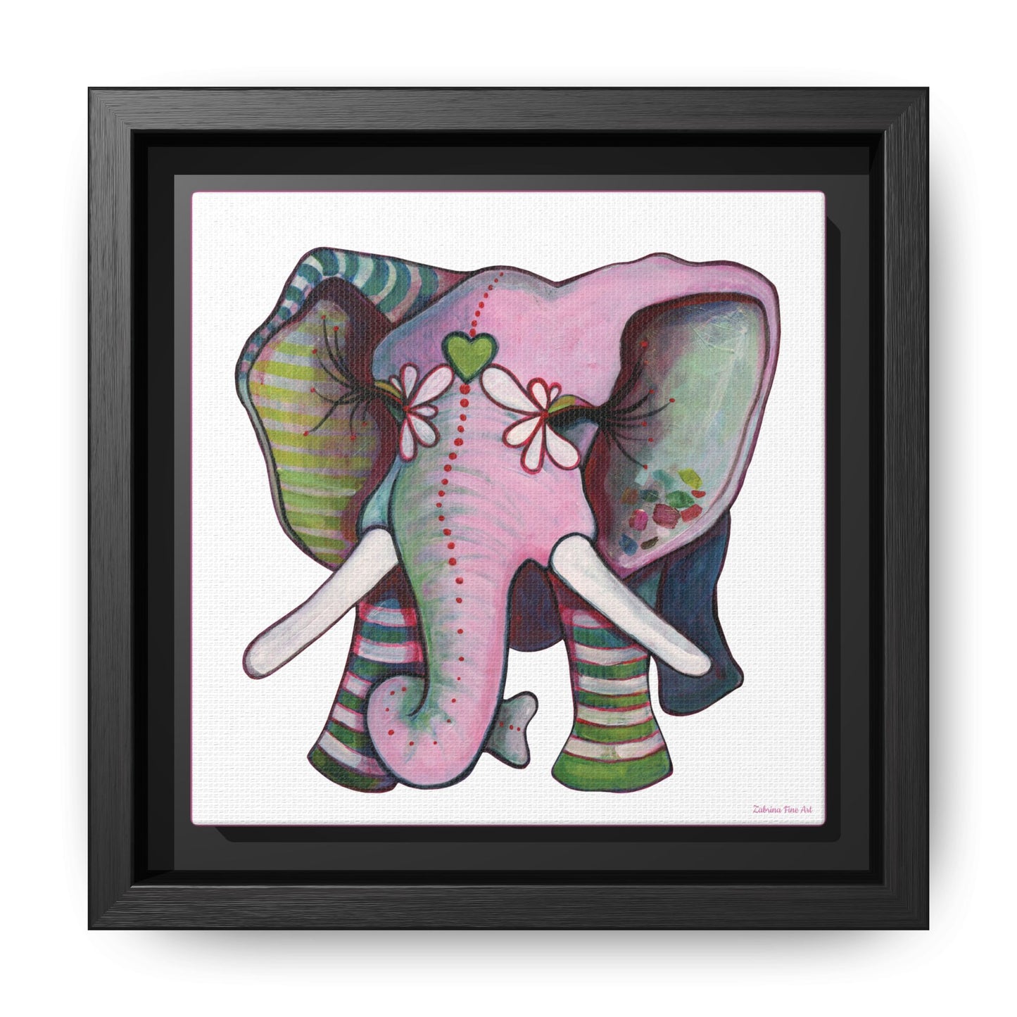 "Green Heart Elephant" Framed Canvas Fine Art Reproduction by Zabrina Fine Art