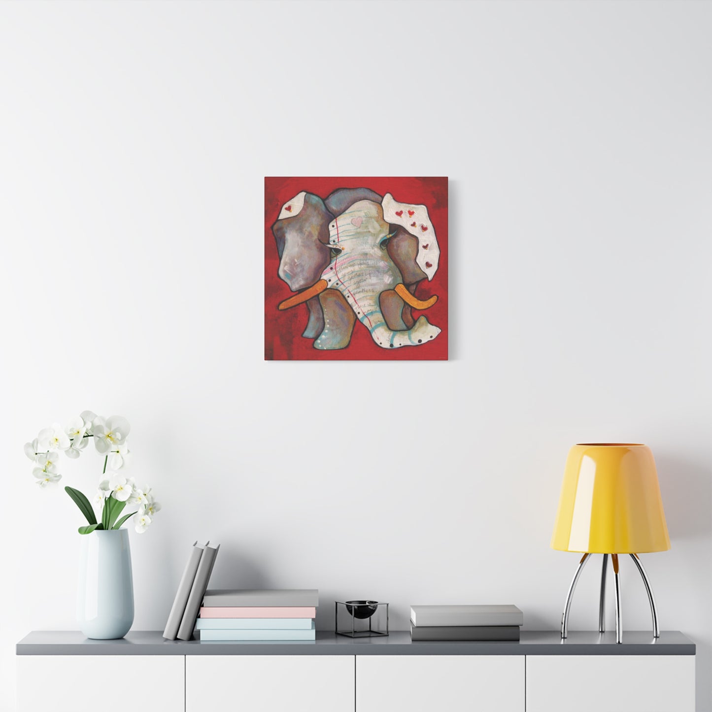 "Red Heart Elephant" Unframed Canvas Black Edge Reproduction by Zabrina Fine Art