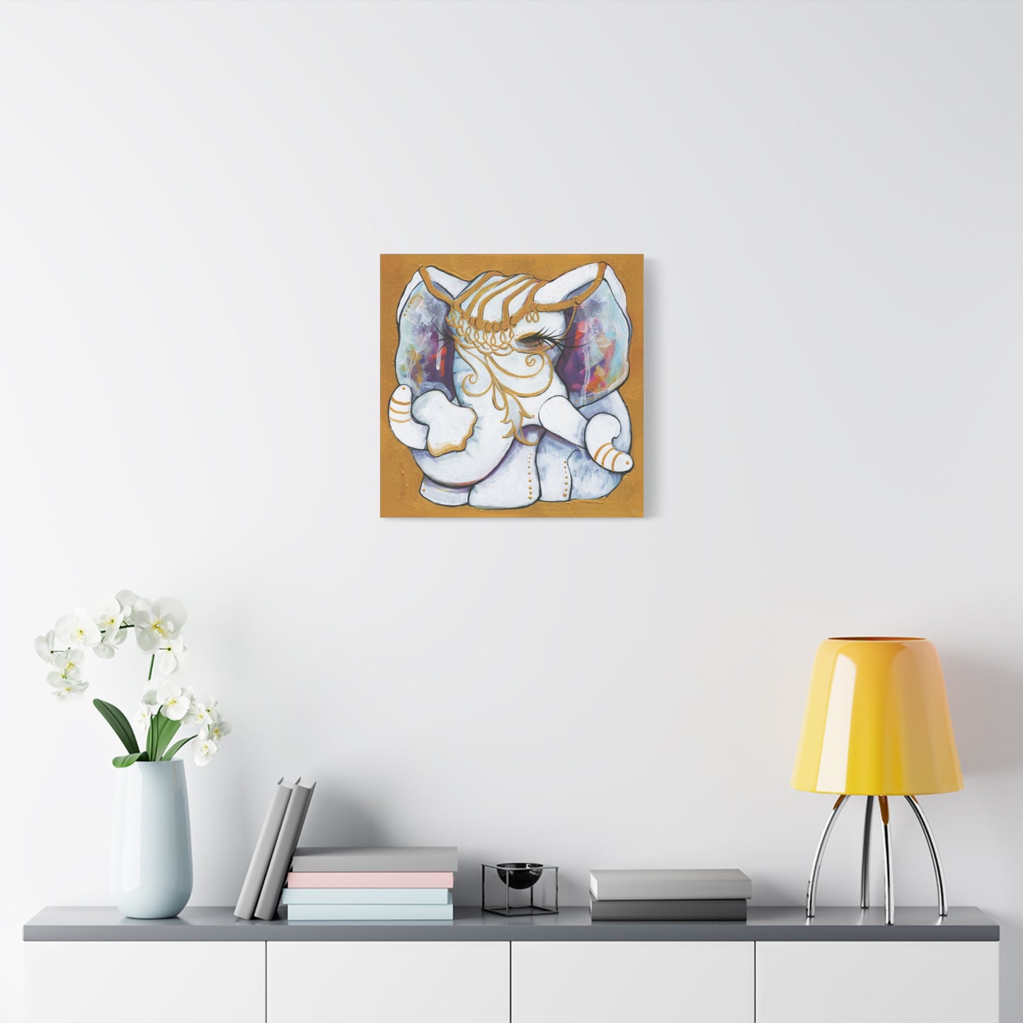 "Gold and White Elephant" Unframed Canvas Regent St Blue Edge Reproduction by Zabrina Fine Art