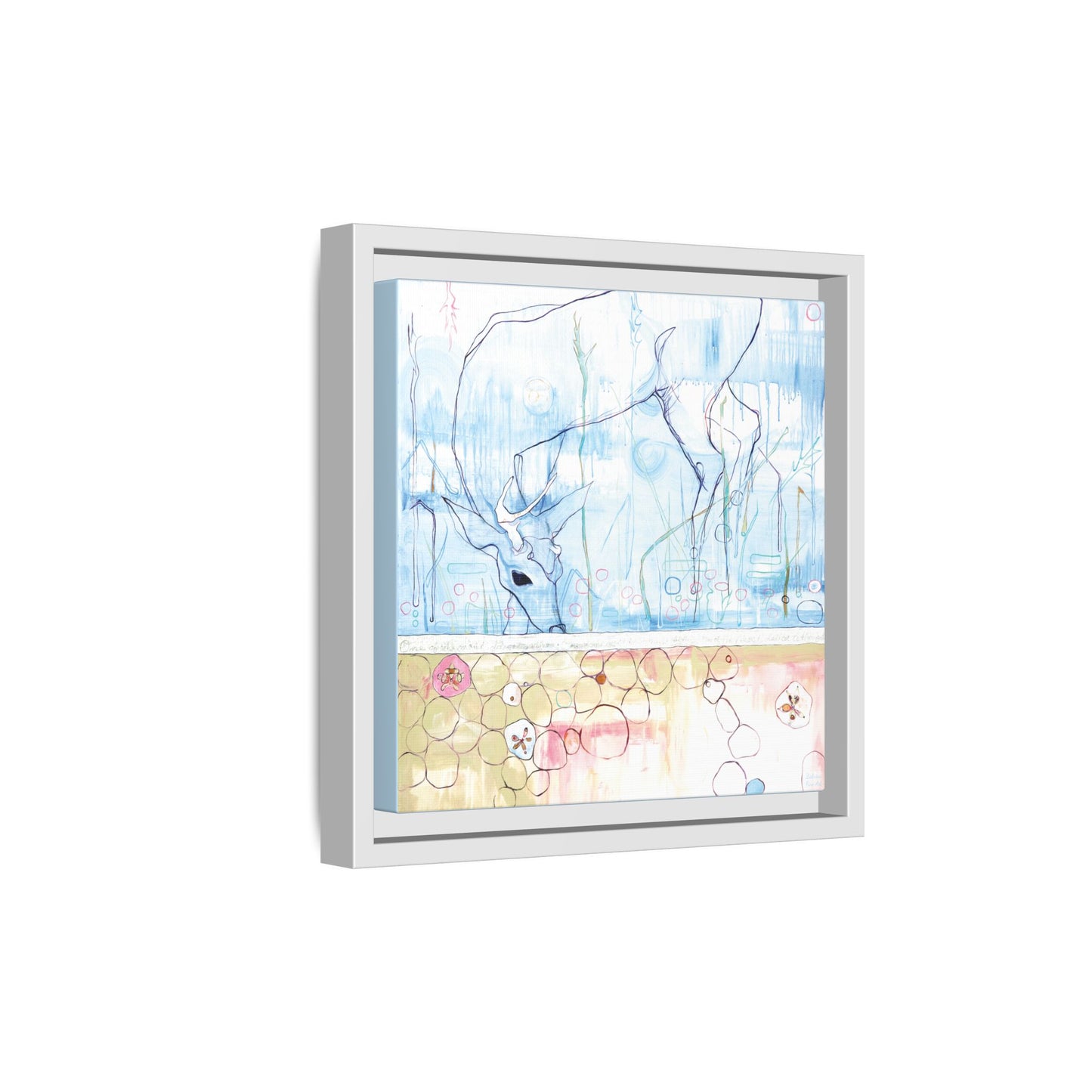 "One Antler Deer" Framed Canvas Fine Art Reproduction by Zabrina Fine Art