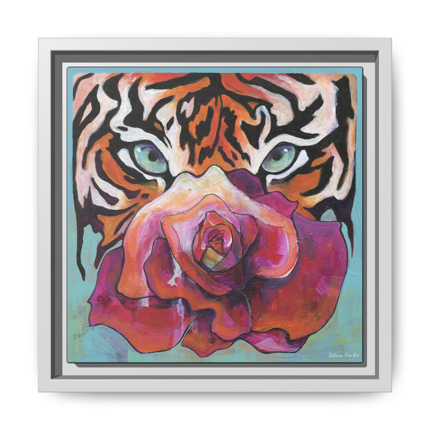 "Tiger Rose" Framed Canvas Fine Art Reproduction by Zabrina Fine Art