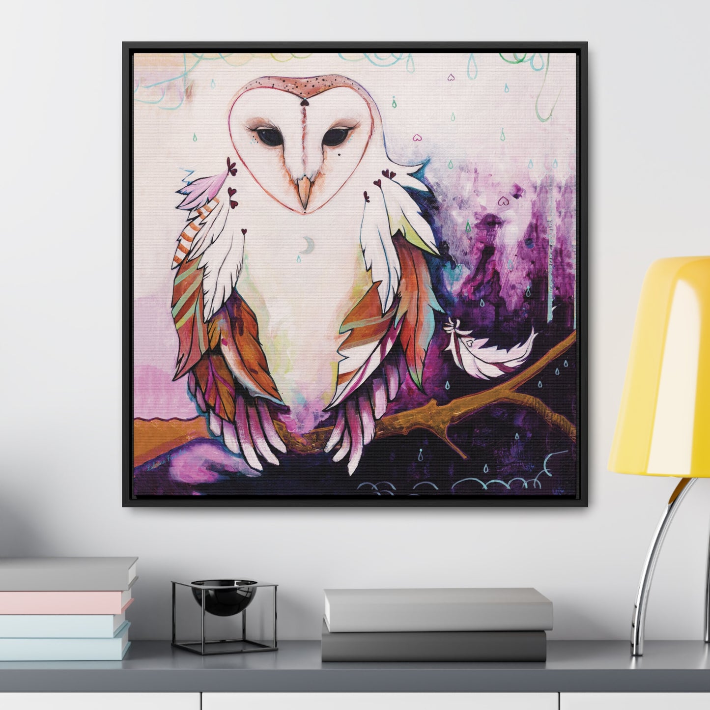 "Rainy Day Owl" Framed Canvas Fine Art Reproduction by Zabrina Fine Art