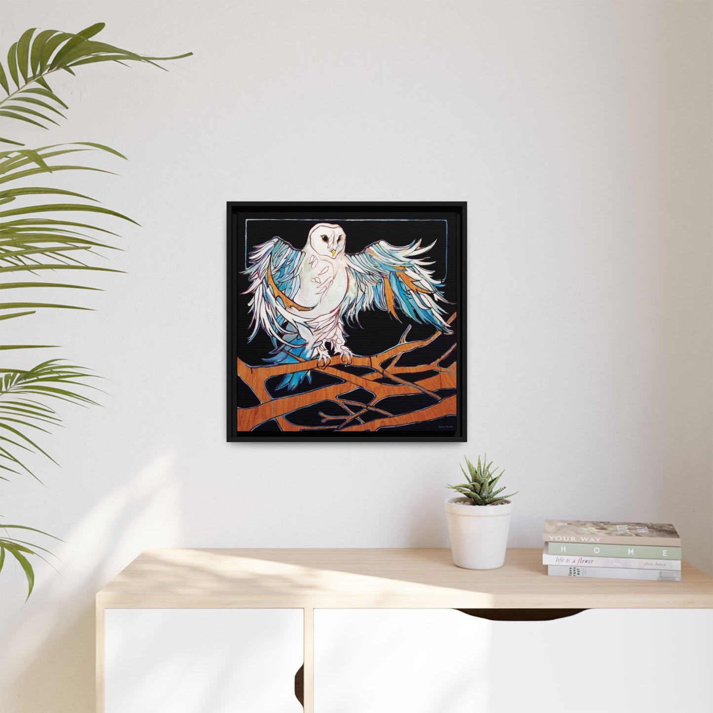 "Blue Owl" Framed Canvas Fine Art Reproduction by Zabrina Fine Art