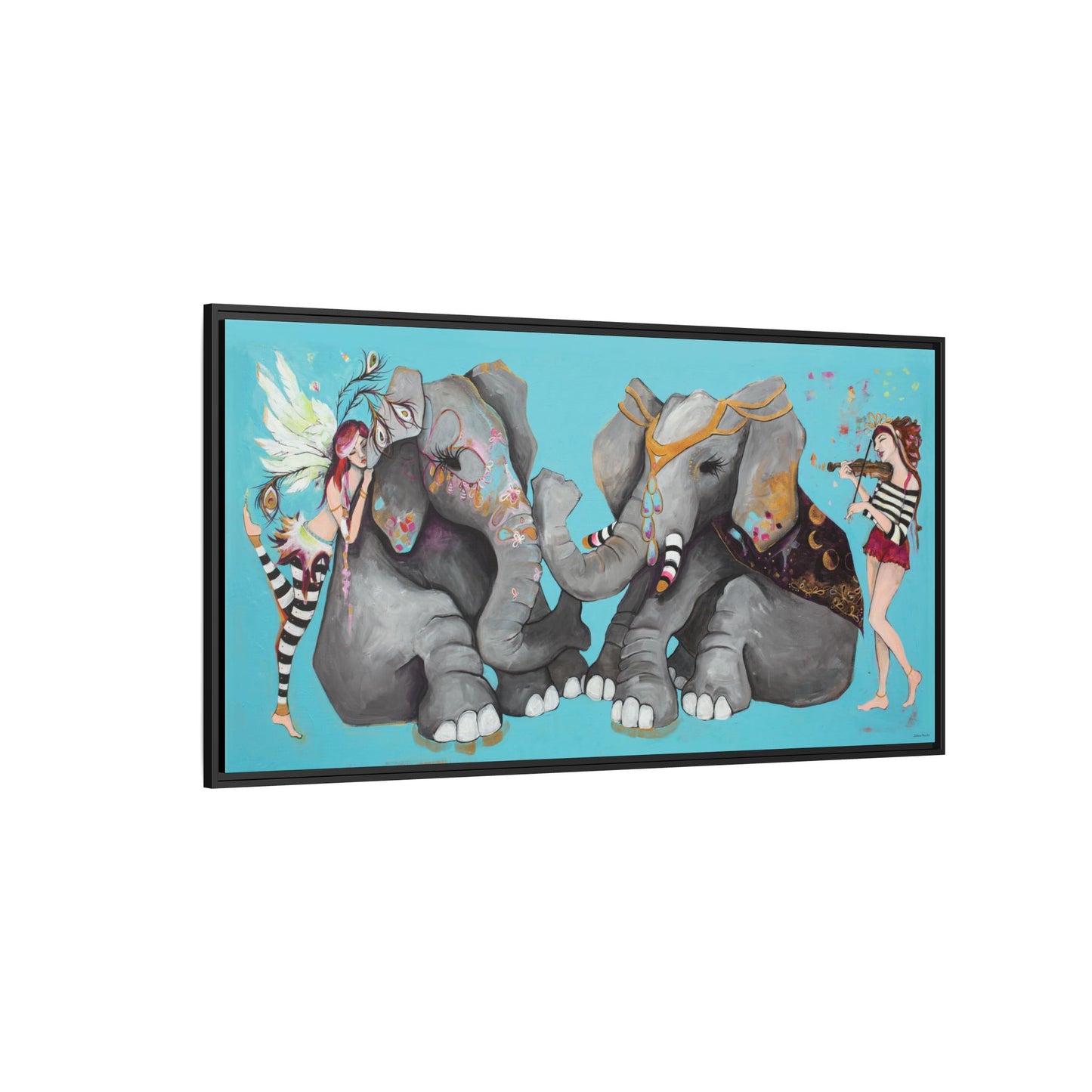 "Elephant Love" Framed Canvas Fine Art Reproduction by Zabrina Fine Art