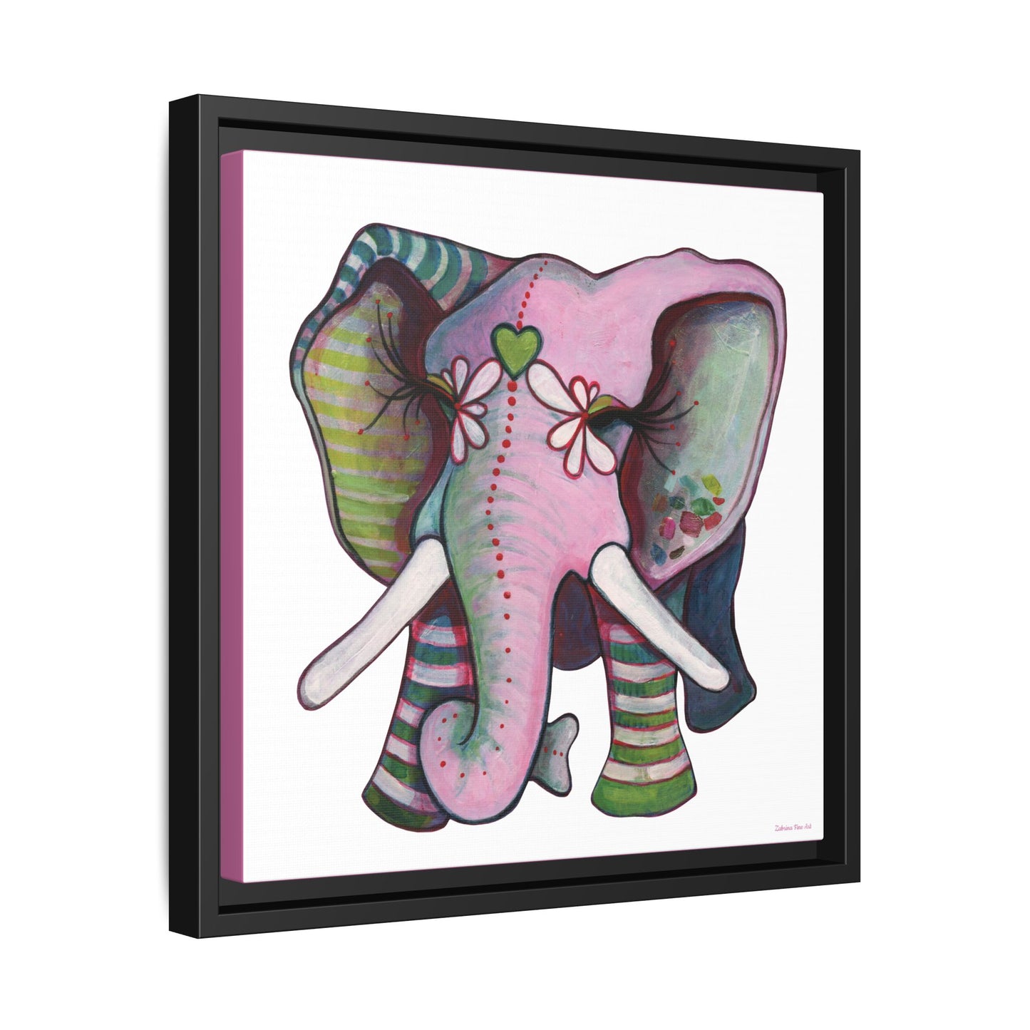 "Green Heart Elephant" Framed Canvas Fine Art Reproduction by Zabrina Fine Art