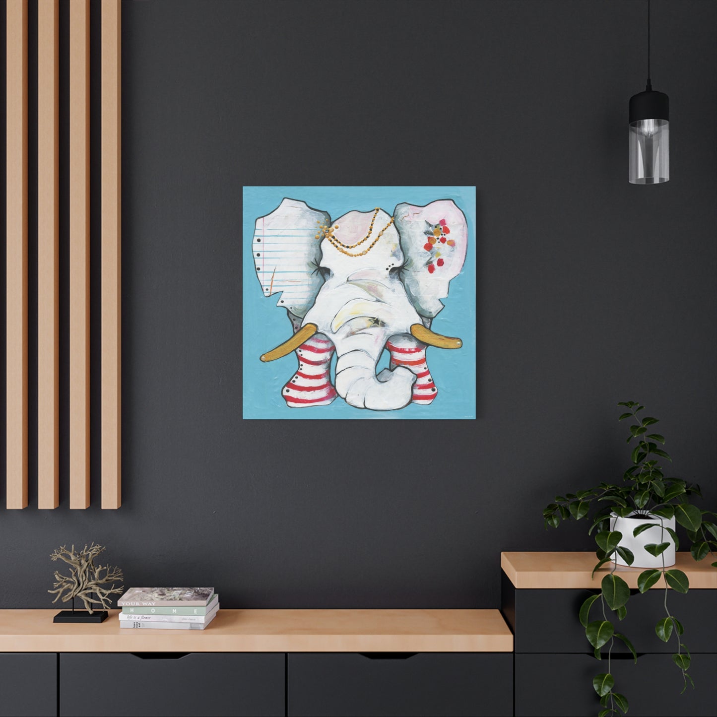 "Red Stripe Elephant" Unframed Canvas Black Edge Reproduction by Zabrina Fine Art