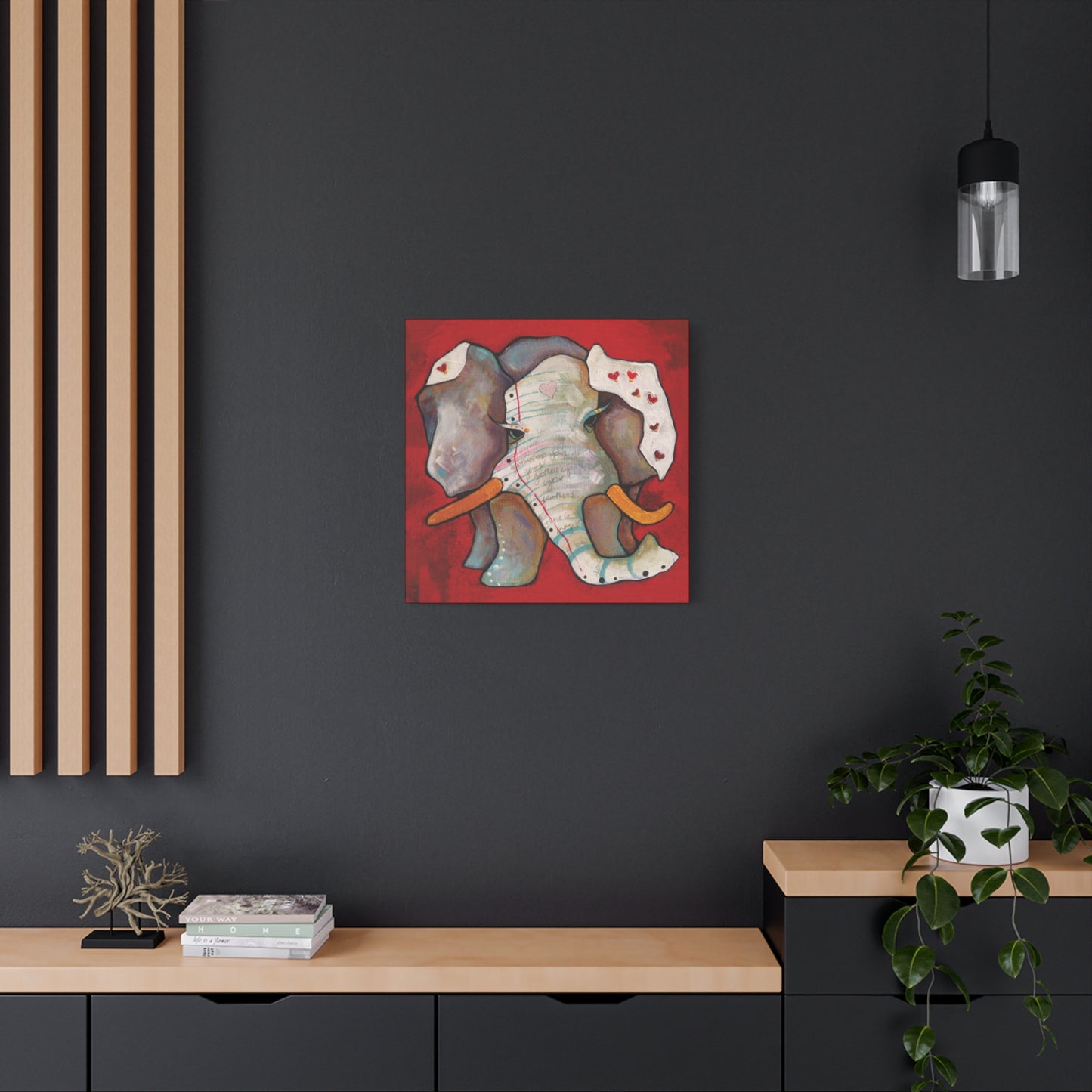 "Red Heart Elephant" Unframed Canvas Black Edge Reproduction by Zabrina Fine Art