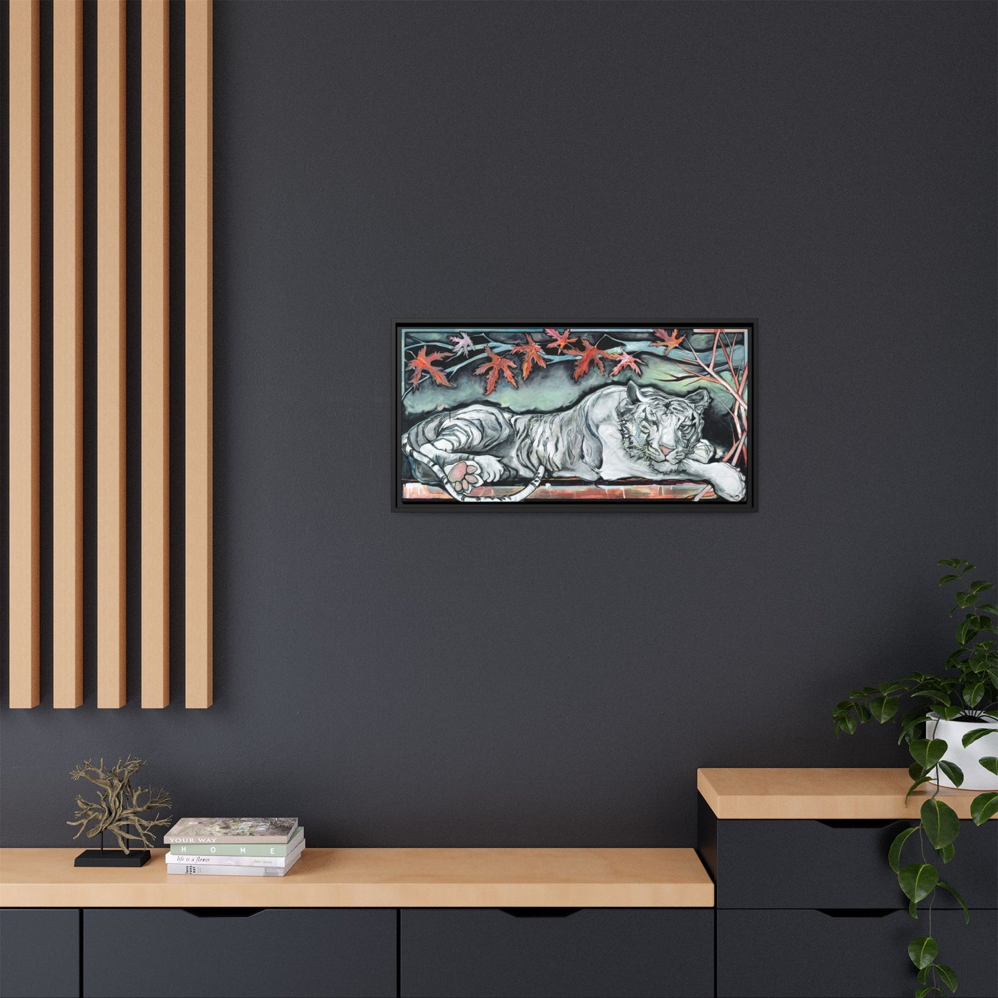 "White Tiger" Framed Canvas Fine Art Reproduction by Zabrina Fine Art