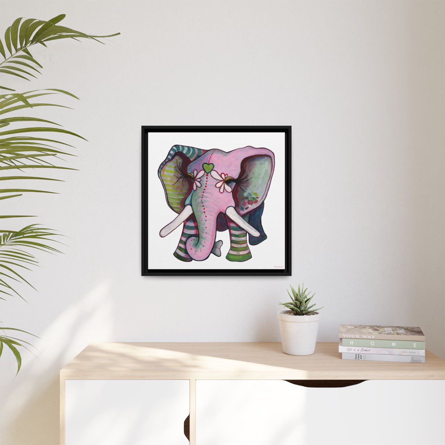 "Green Heart Elephant" Framed Canvas Fine Art Reproduction by Zabrina Fine Art