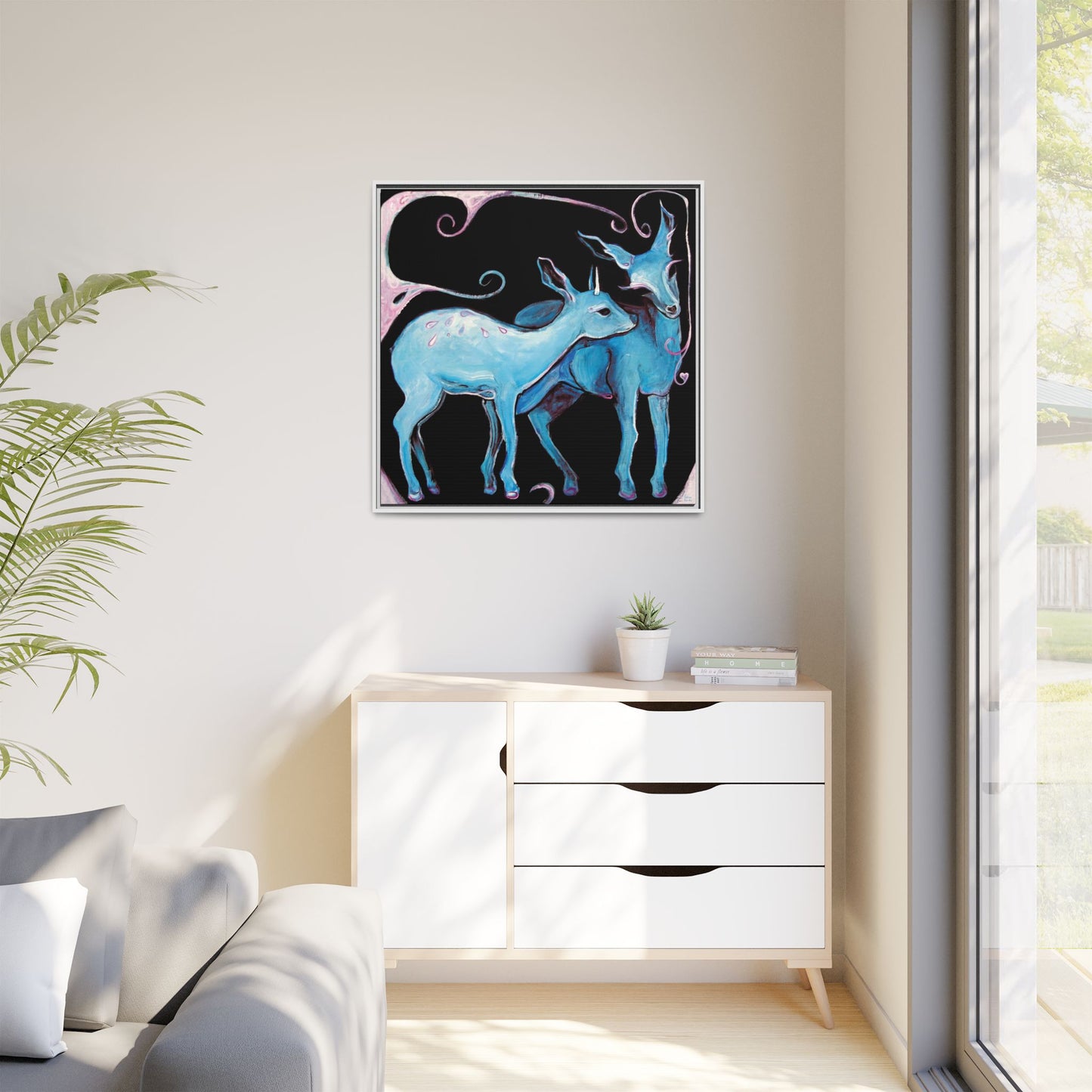 "Deer Love" Framed Canvas Fine Art Reproduction by Zabrina Fine Art