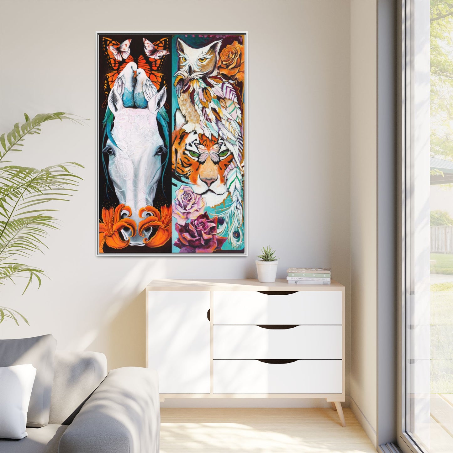 "The Tiger and The Mare" Framed Canvas Fine Art Reproduction by Zabrina Fine Art