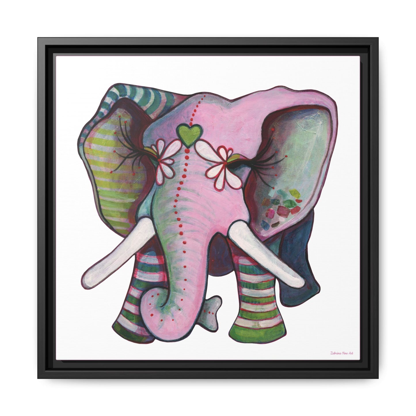 "Green Heart Elephant" Framed Canvas Fine Art Reproduction by Zabrina Fine Art