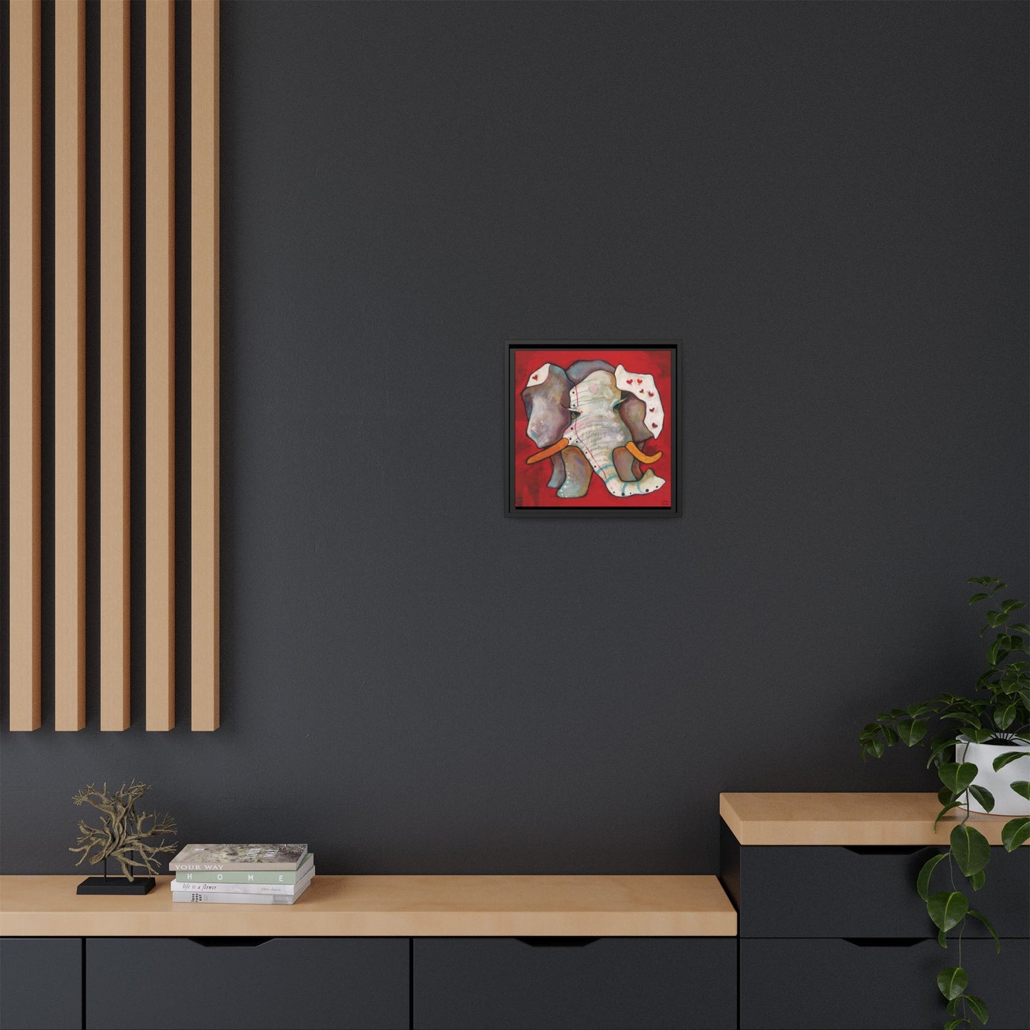 "Red Heart Elephant" Framed Canvas Fine Art Reproduction by Zabrina Fine Art