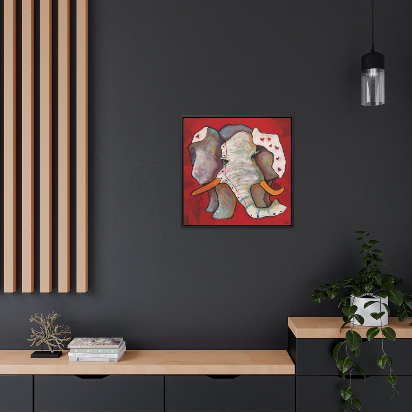 "Red Heart Elephant" Framed Canvas Fine Art Reproduction by Zabrina Fine Art