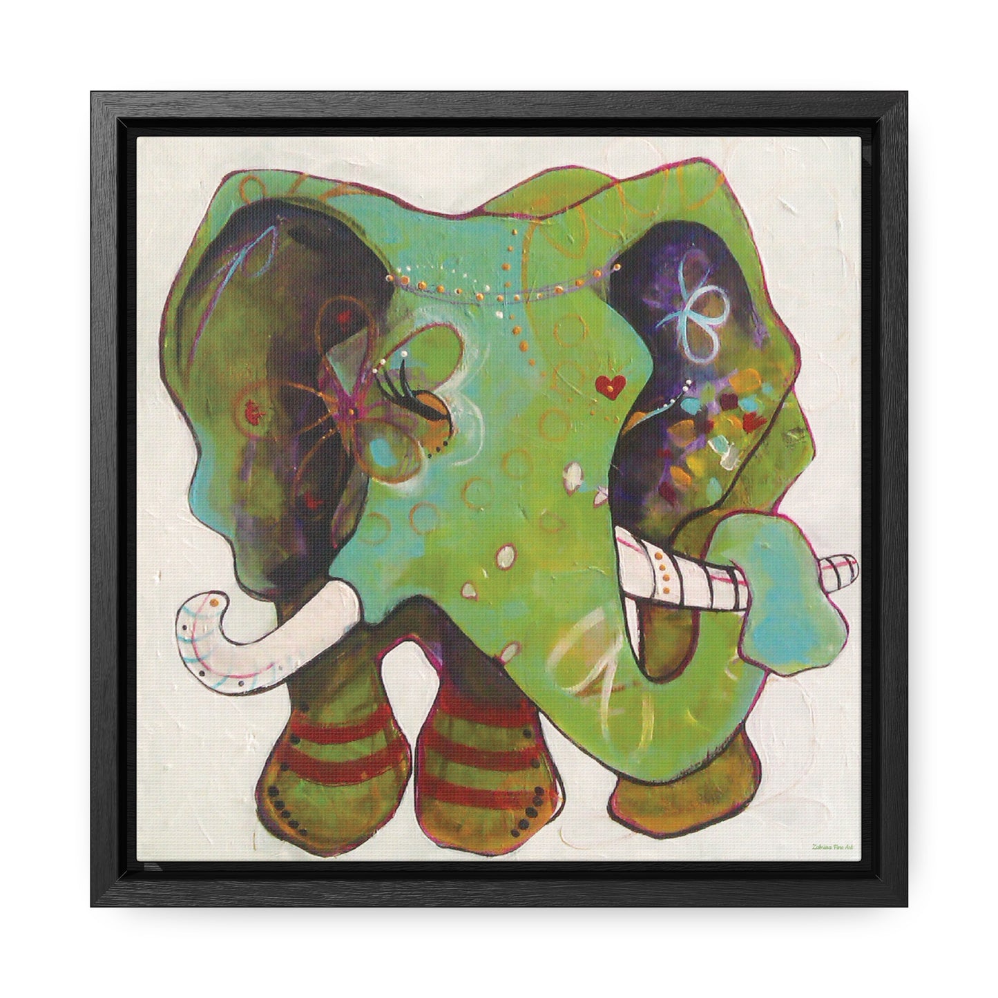 "Green Elephant" Framed Canvas Fine Art Reproduction by Zabrina Fine Art