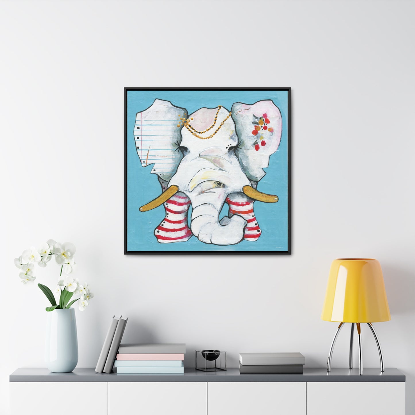 "Red Stripe Elephant" Framed Canvas Fine Art Reproduction by Zabrina Fine Art