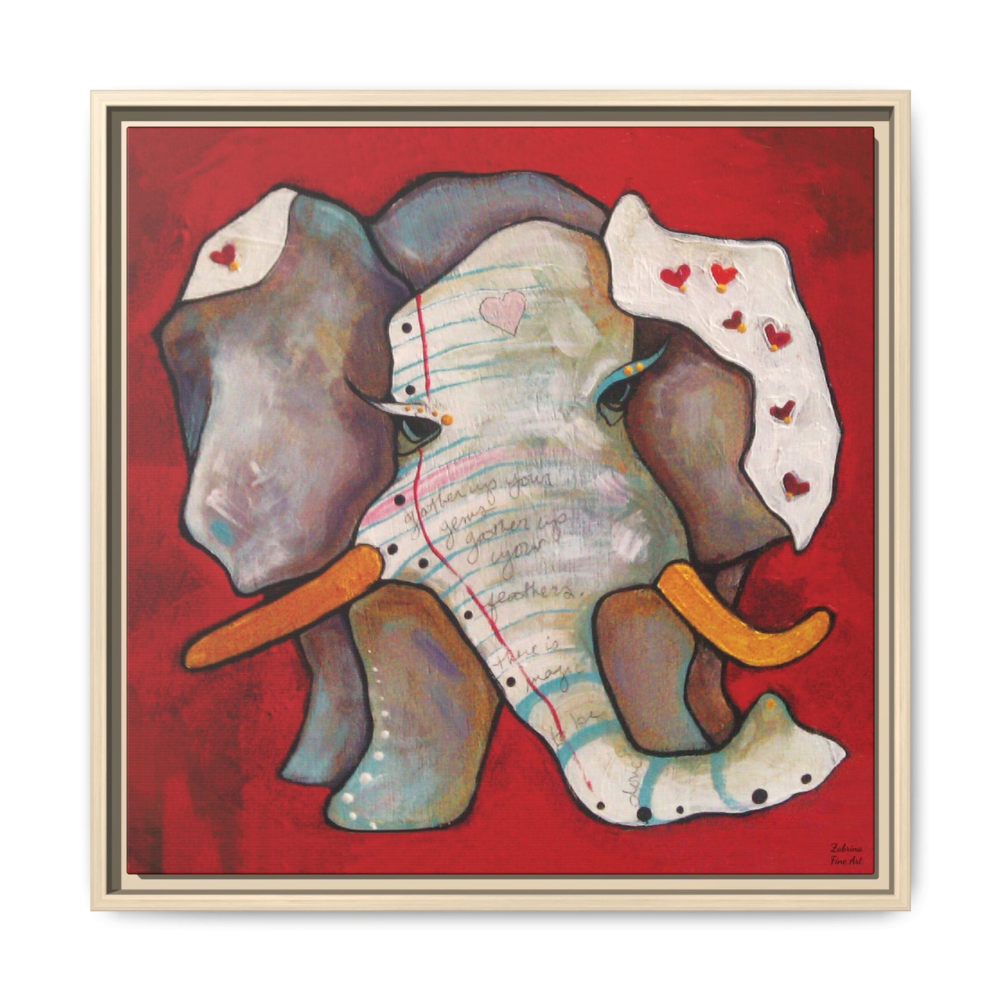 "Red Heart Elephant" Framed Canvas Fine Art Reproduction by Zabrina Fine Art