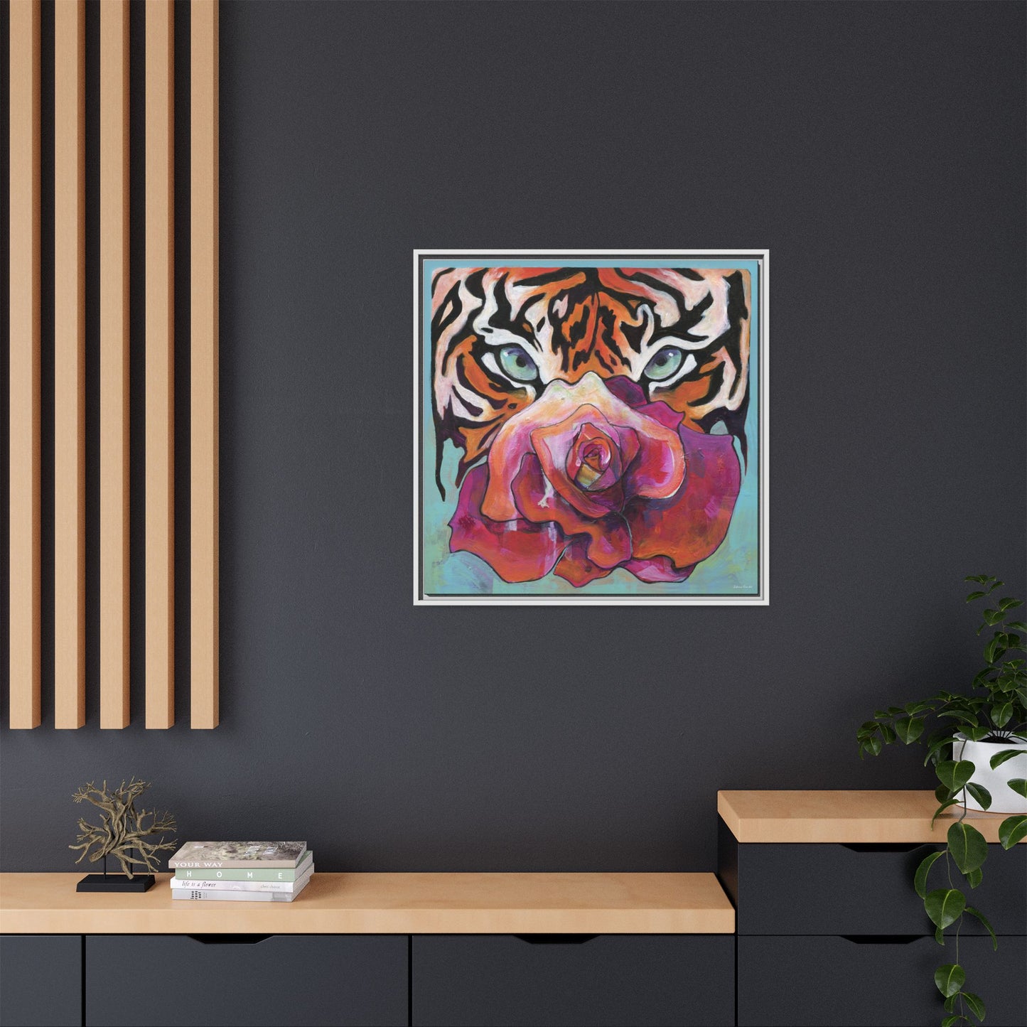 "Tiger Rose" Framed Canvas Fine Art Reproduction by Zabrina Fine Art