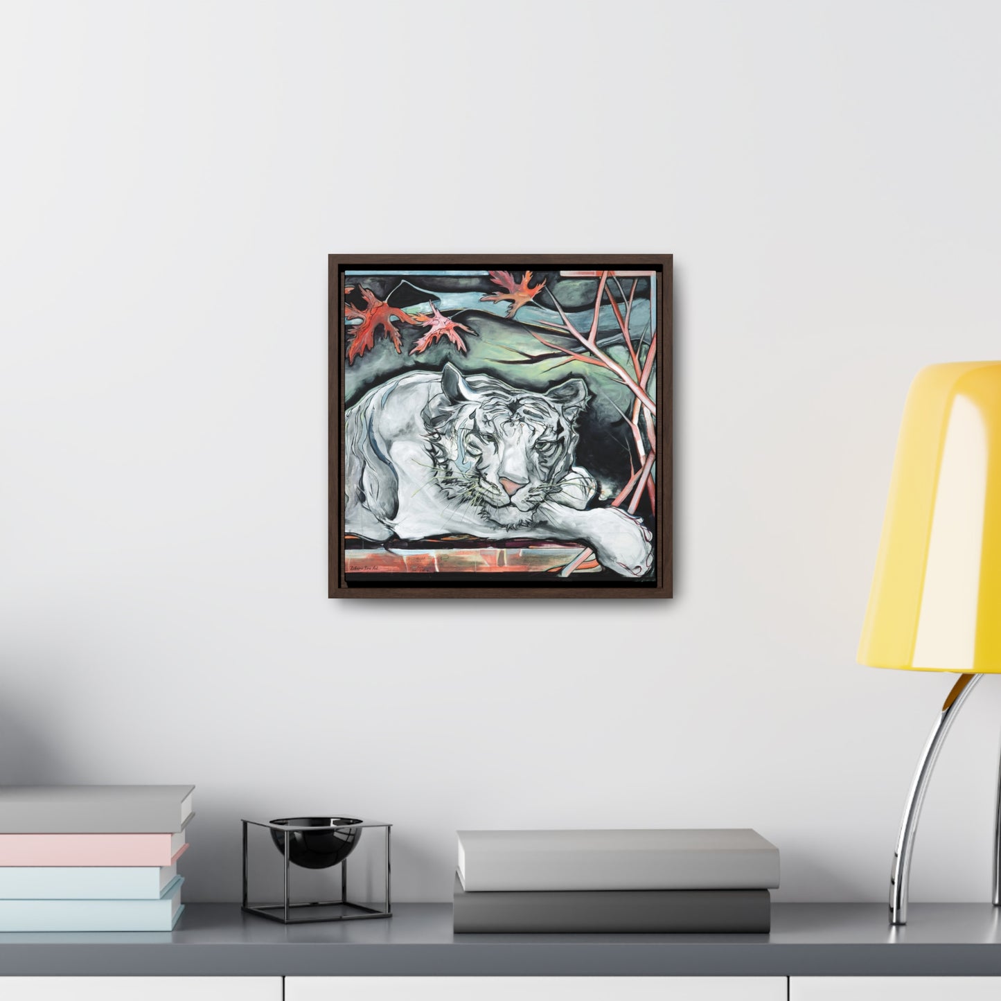 "White Tiger Portrait" Framed Canvas Fine Art Reproduction by Zabrina Fine Art