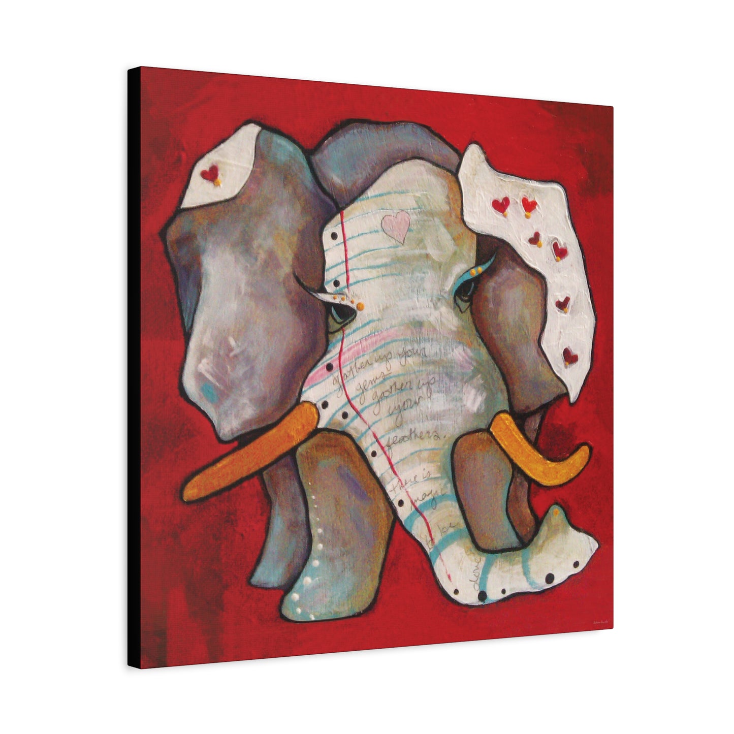 "Red Heart Elephant" Unframed Canvas Black Edge Reproduction by Zabrina Fine Art