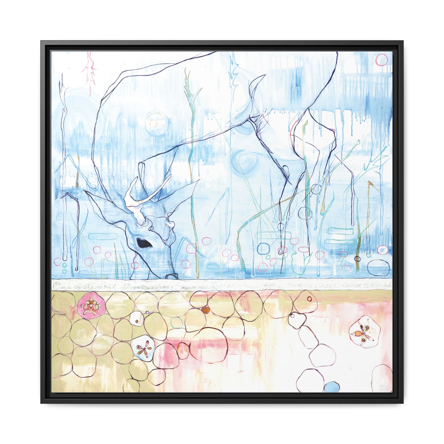 "One Antler Deer" Framed Canvas Fine Art Reproduction by Zabrina Fine Art