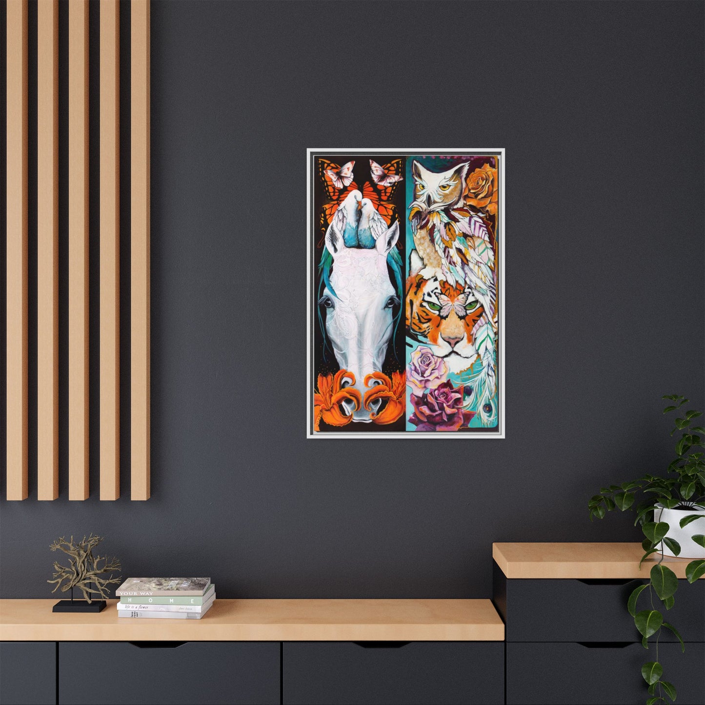 "The Tiger and The Mare" Framed Canvas Fine Art Reproduction by Zabrina Fine Art