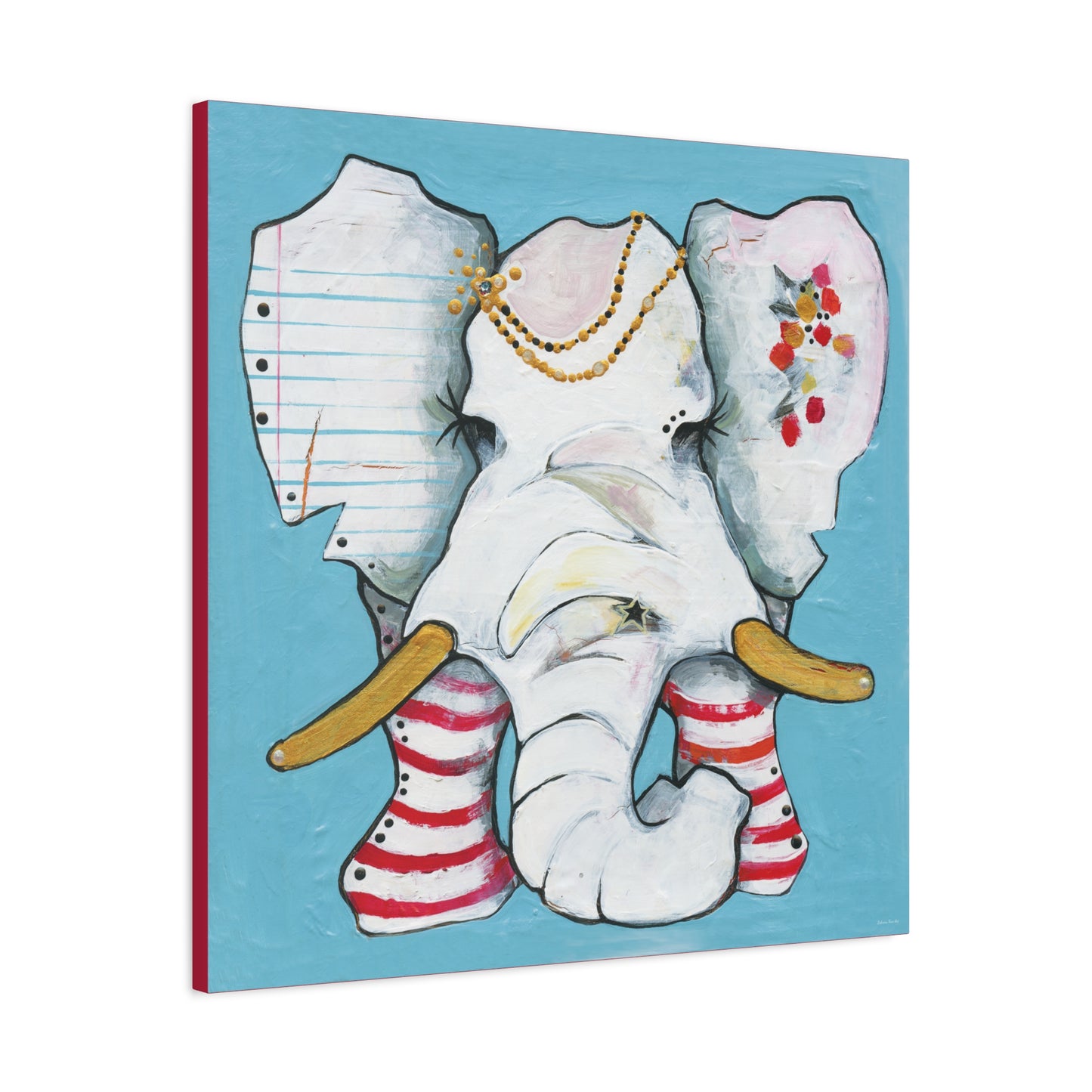 "Red Stripe Elephant" Unframed Canvas Candy Red Edge Reproduction by Zabrina Fine Art