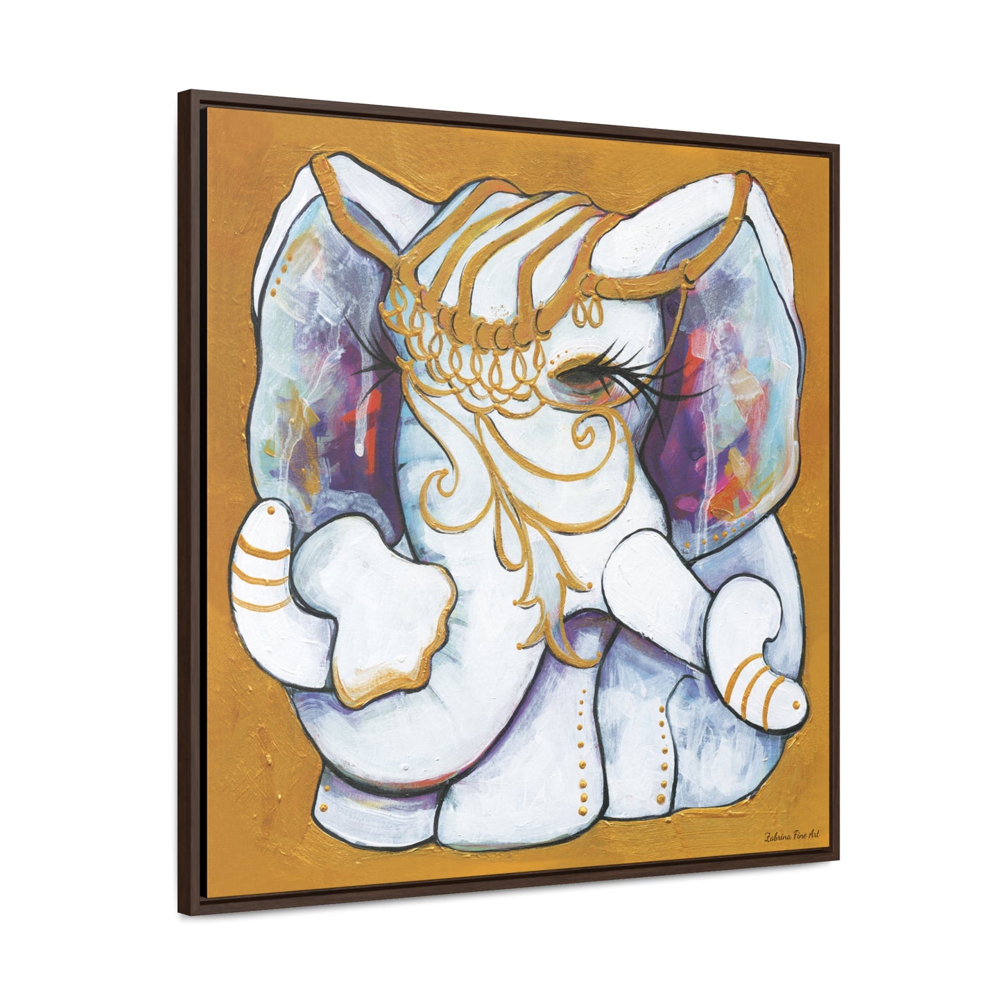 "Gold and White Elephant" Framed Canvas Fine Art Reproduction by Zabrina Fine Art