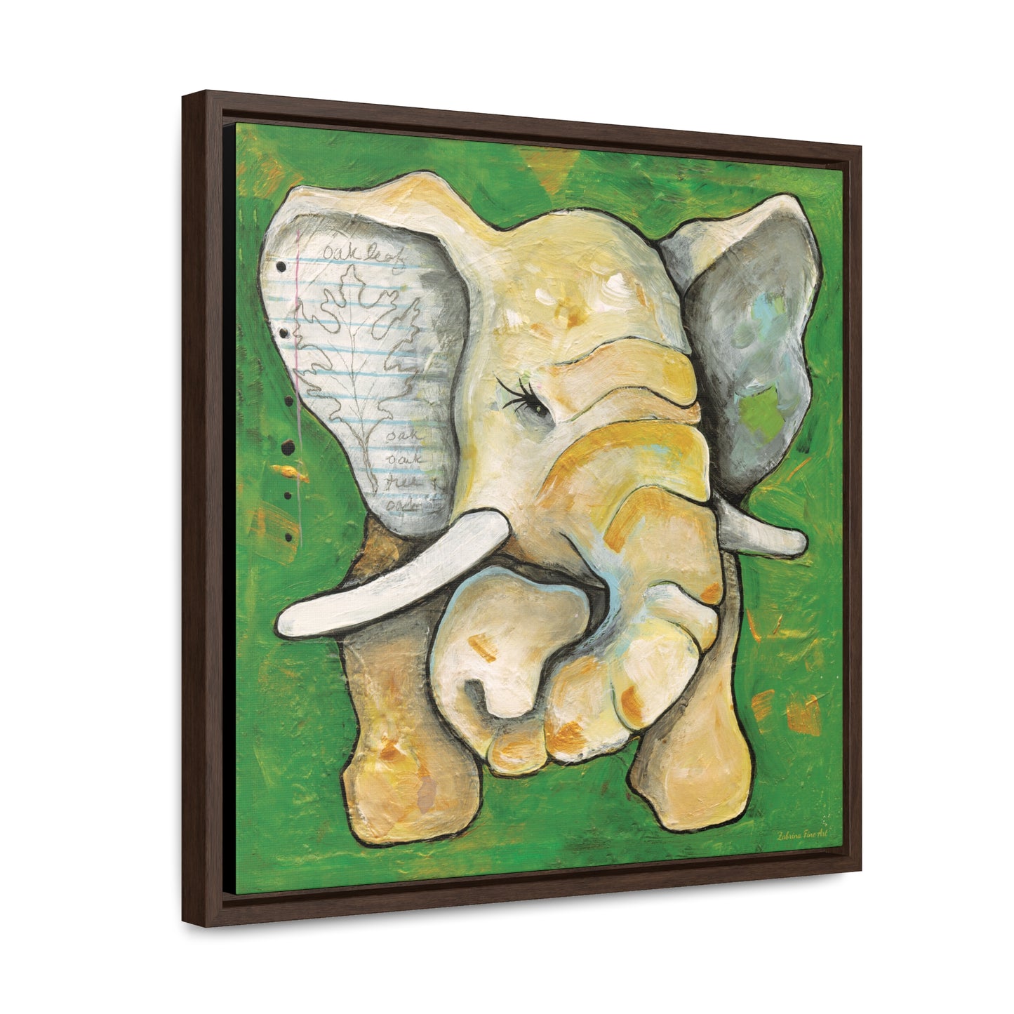 "Oak Leaf Elephant" Framed Canvas Fine Art Reproduction by Zabrina Fine Art