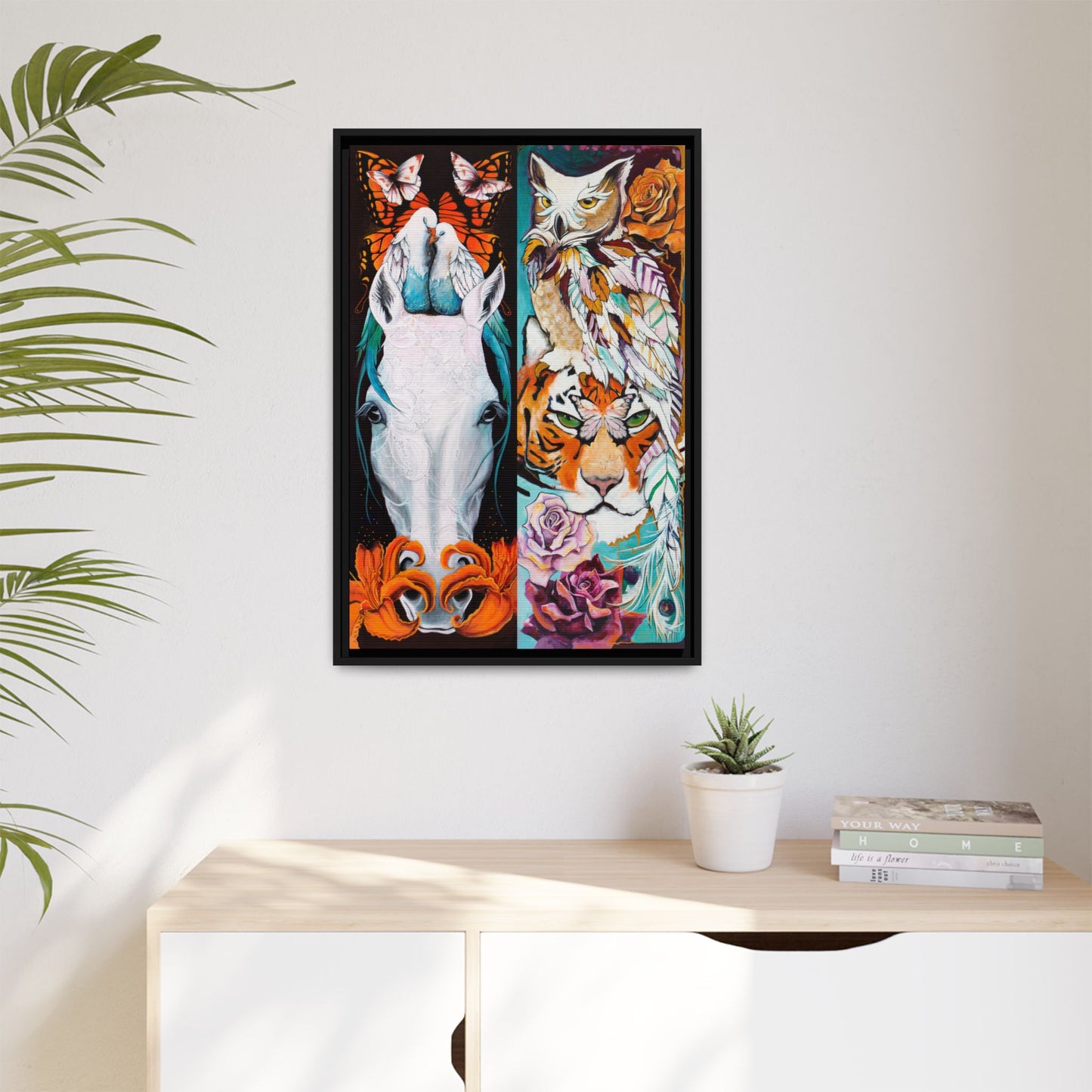 "The Tiger and The Mare" Framed Canvas Fine Art Reproduction by Zabrina Fine Art