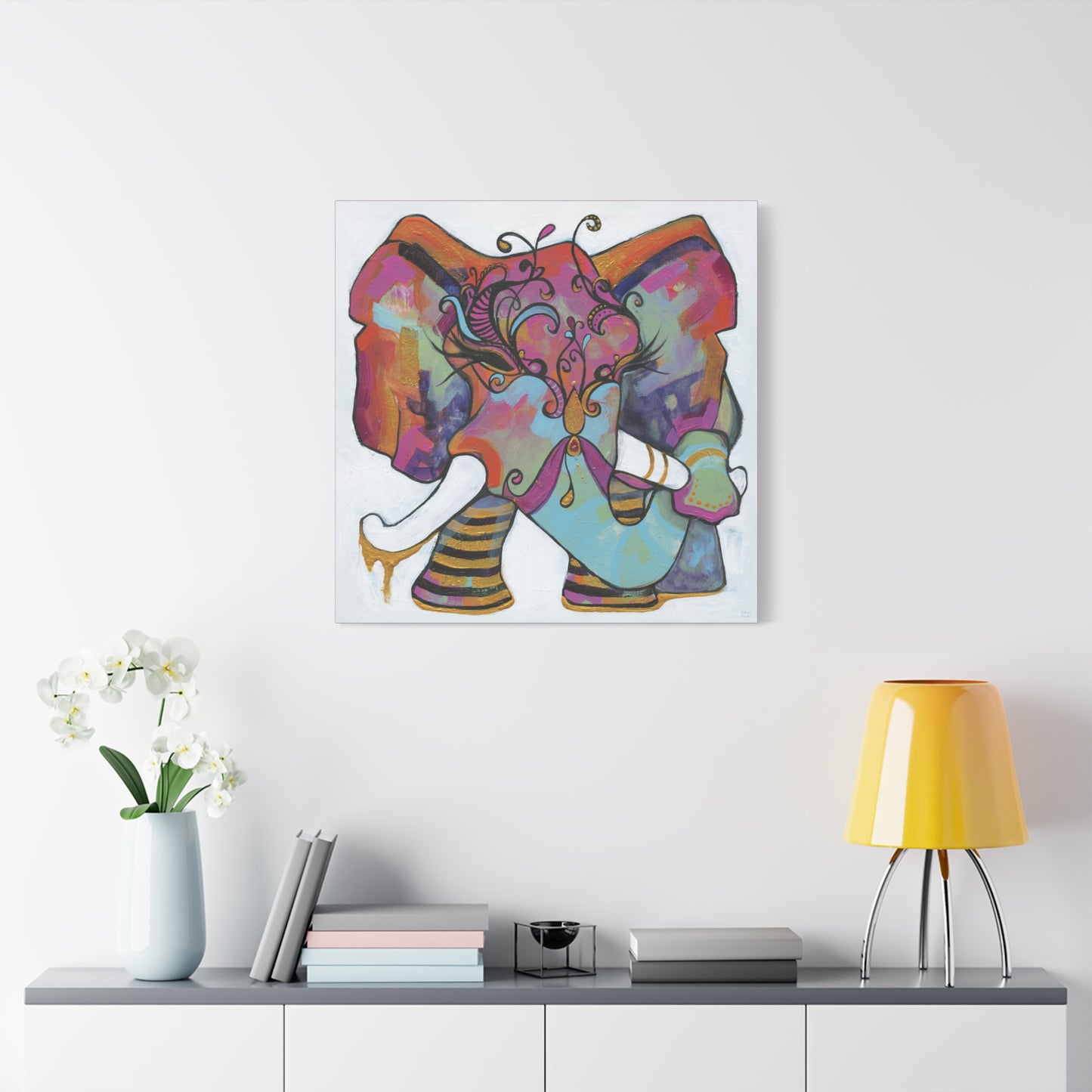 "Masquerade Elephant" Unframed Canvas Hot Pink Edge Reproduction by Zabrina Fine Art