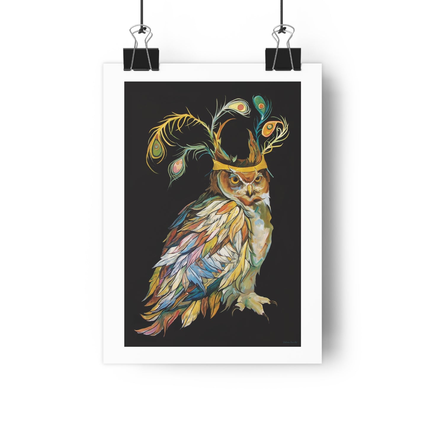 "Peacock Crown Owl" Giclée Art Print by Zabrina Fine Art