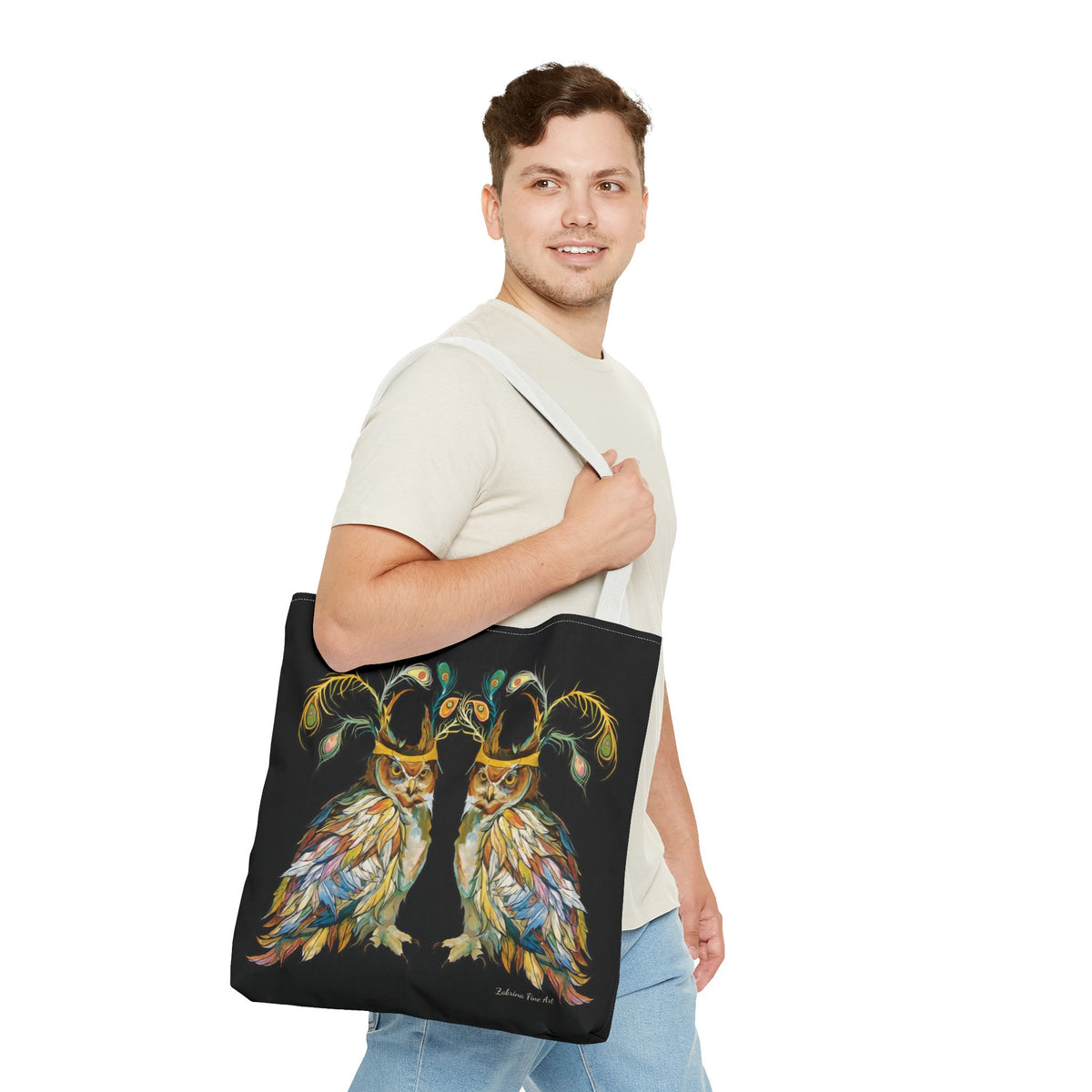 "Two Owls" Tote Bag Black by Zabrina Fine Art