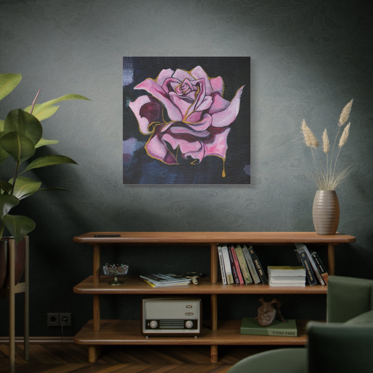 "Gilded Rose" Unframed Canvas Dusty Pink Edge Reproduction by Zabrina Fine Art