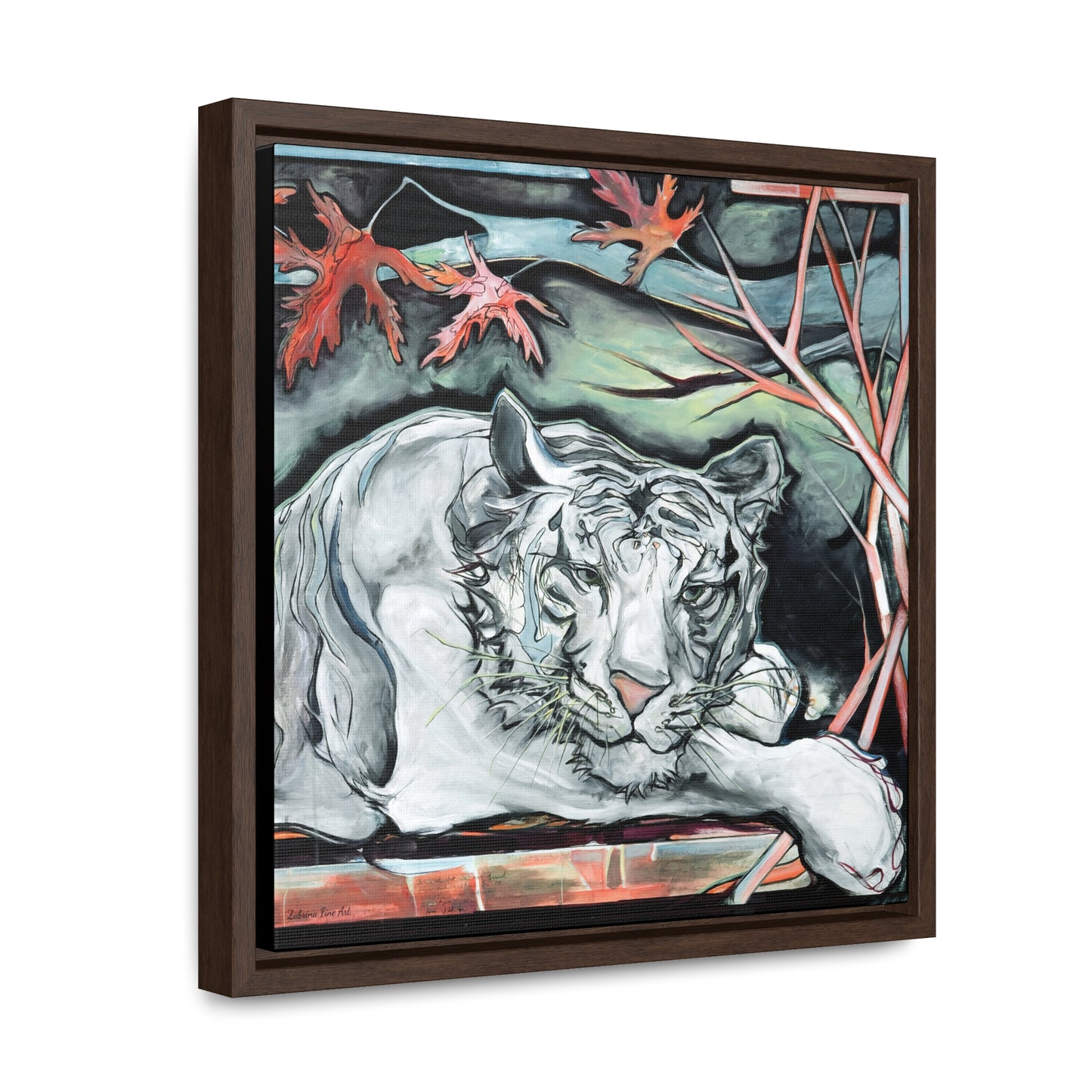 "White Tiger Portrait" Framed Canvas Fine Art Reproduction by Zabrina Fine Art