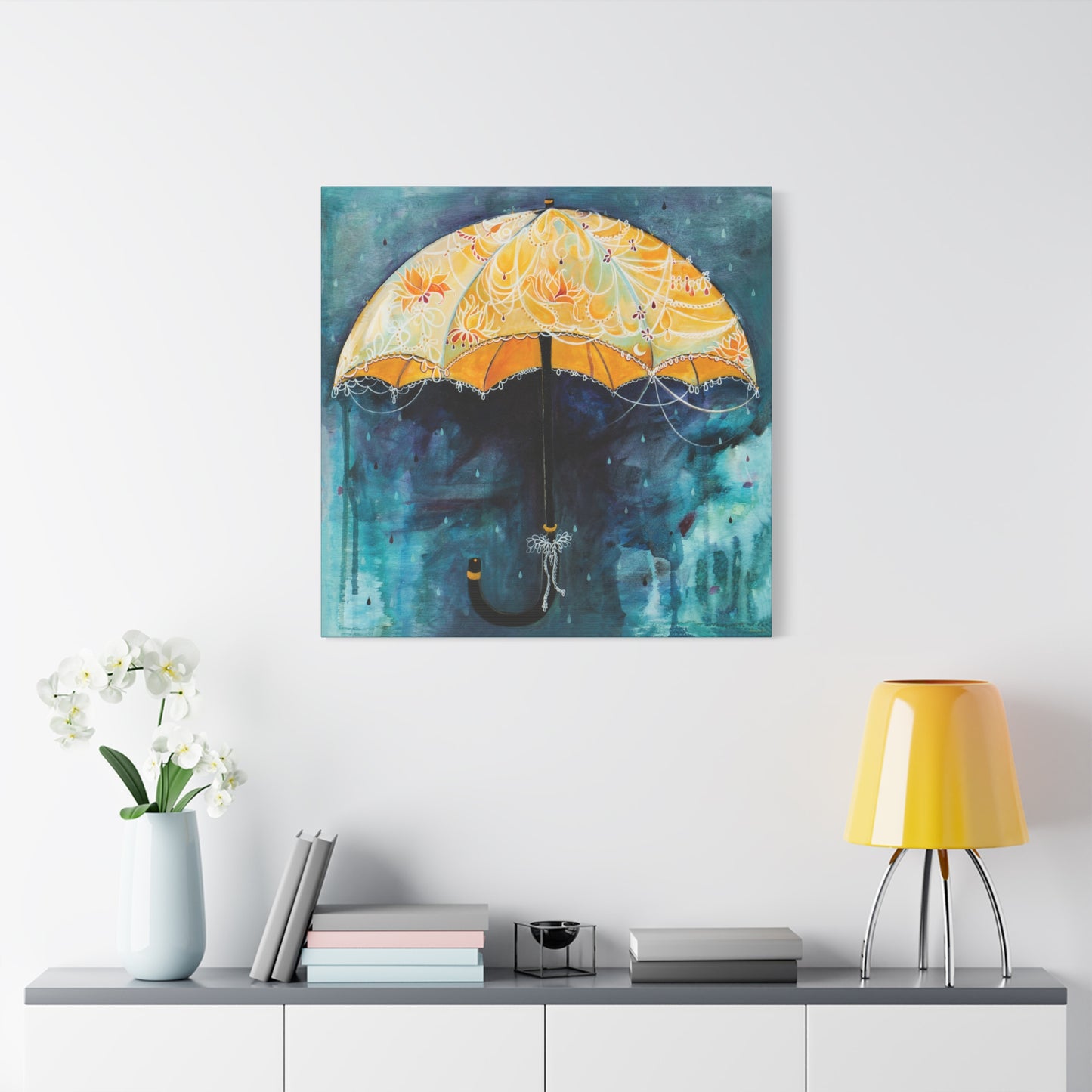 "Rain Glow" Unframed Canvas Ming Blue Edge Reproduction by Zabrina Fine Art