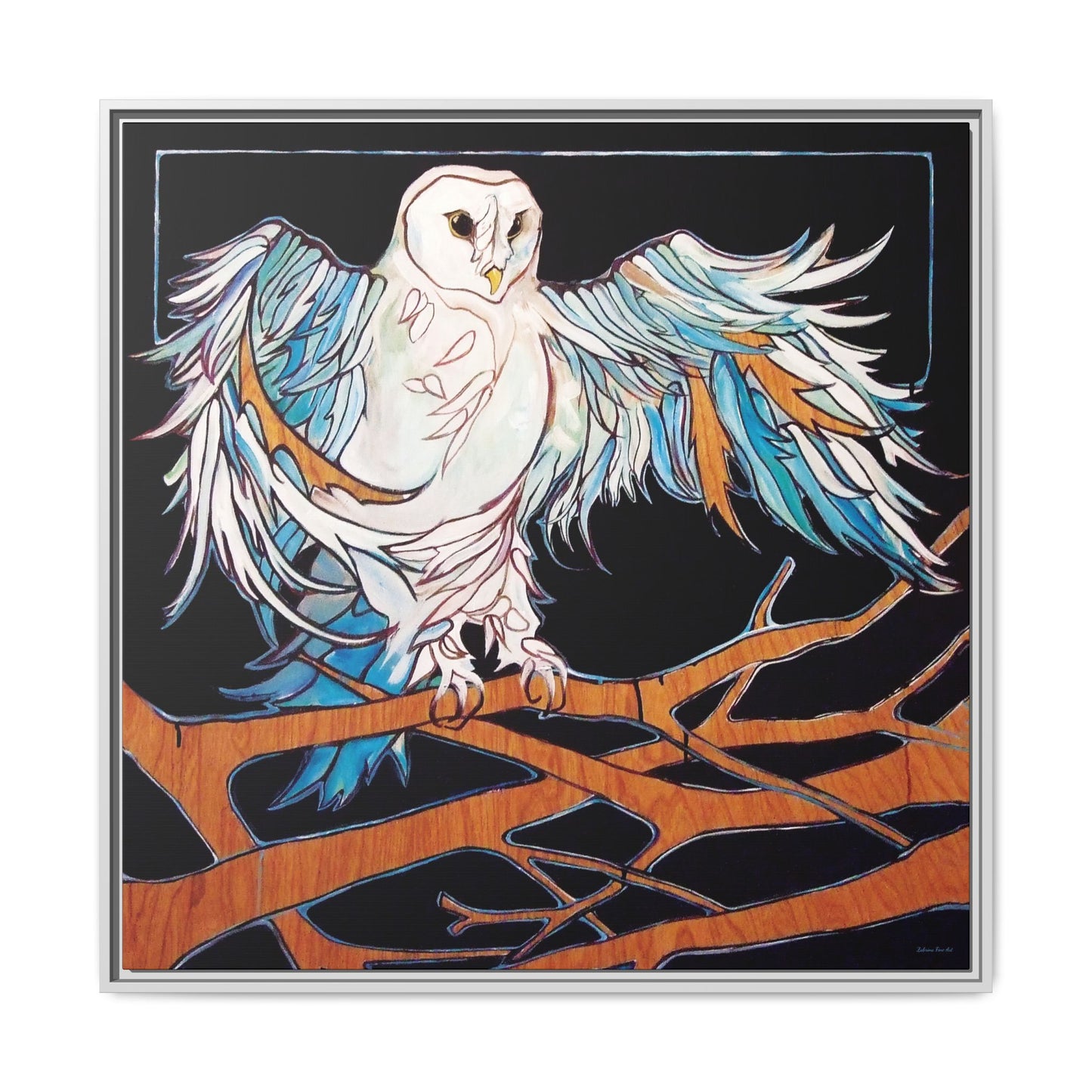 "Blue Owl" Framed Canvas Fine Art Reproduction by Zabrina Fine Art