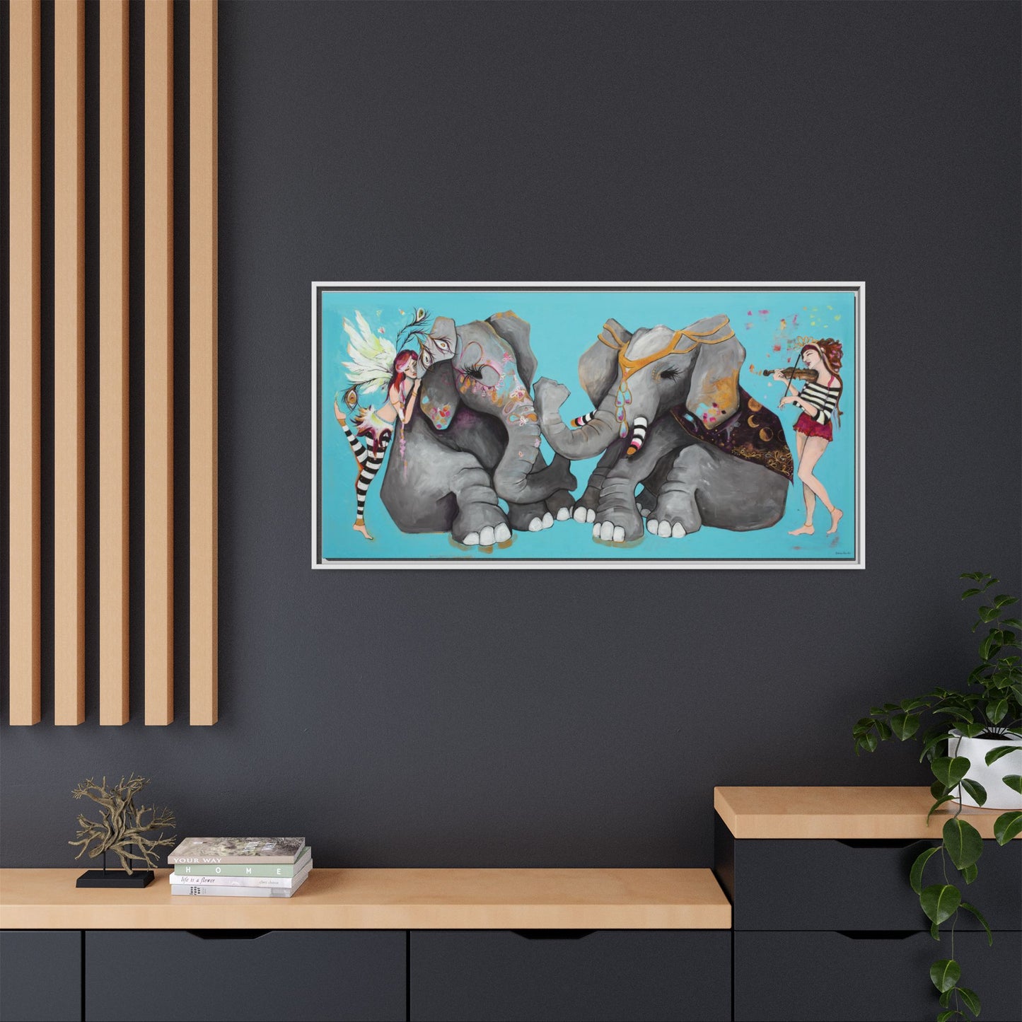 "Elephant Love" Framed Canvas Fine Art Reproduction by Zabrina Fine Art