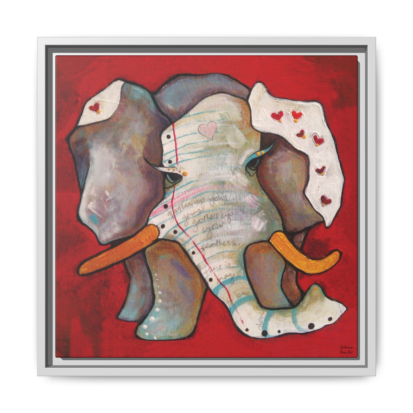 "Red Heart Elephant" Framed Canvas Fine Art Reproduction by Zabrina Fine Art
