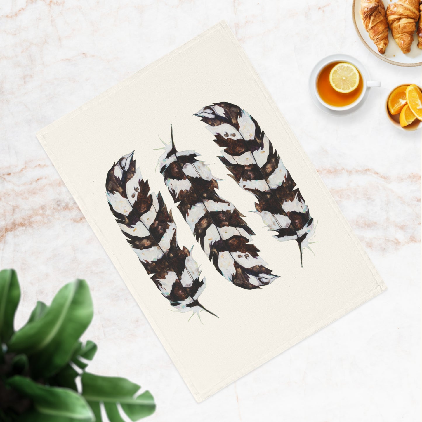 "Three Feathers" Cotton Tea Towel by Zabrina Fine Art