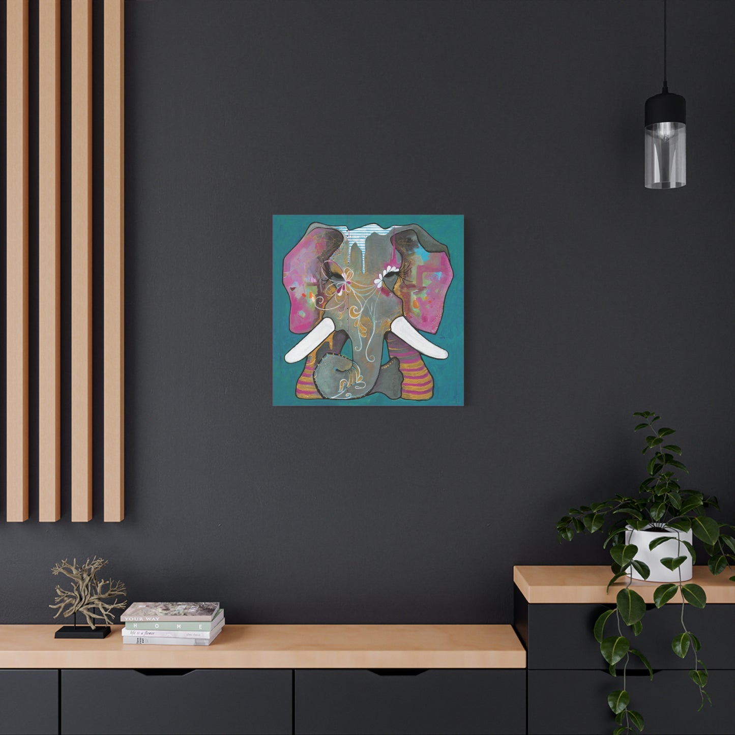 "Romeo Elephant" Unframed Canvas Hot Pink Edge Reproduction by Zabrina Fine Art