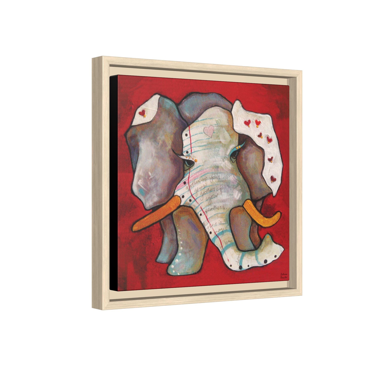 "Red Heart Elephant" Framed Canvas Fine Art Reproduction by Zabrina Fine Art