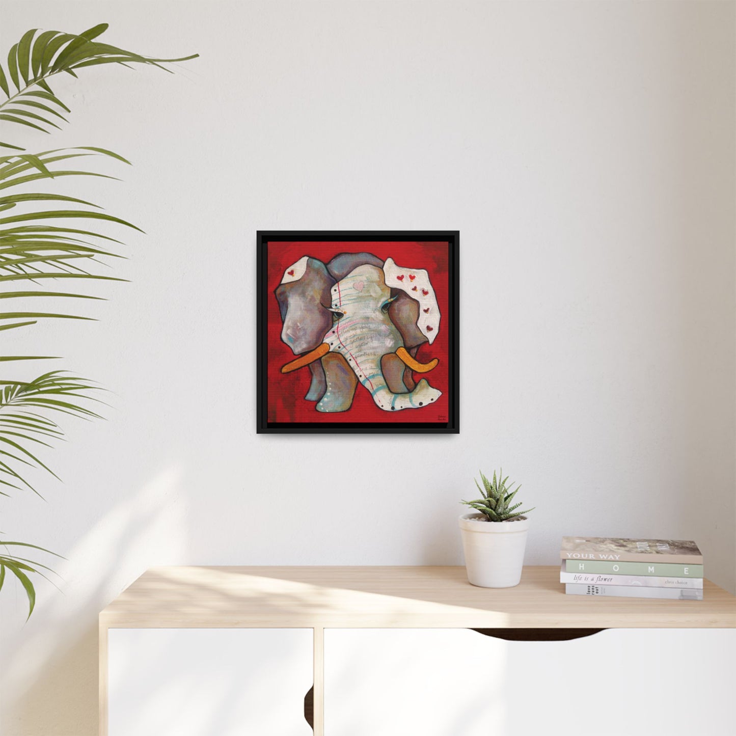 "Red Heart Elephant" Framed Canvas Fine Art Reproduction by Zabrina Fine Art