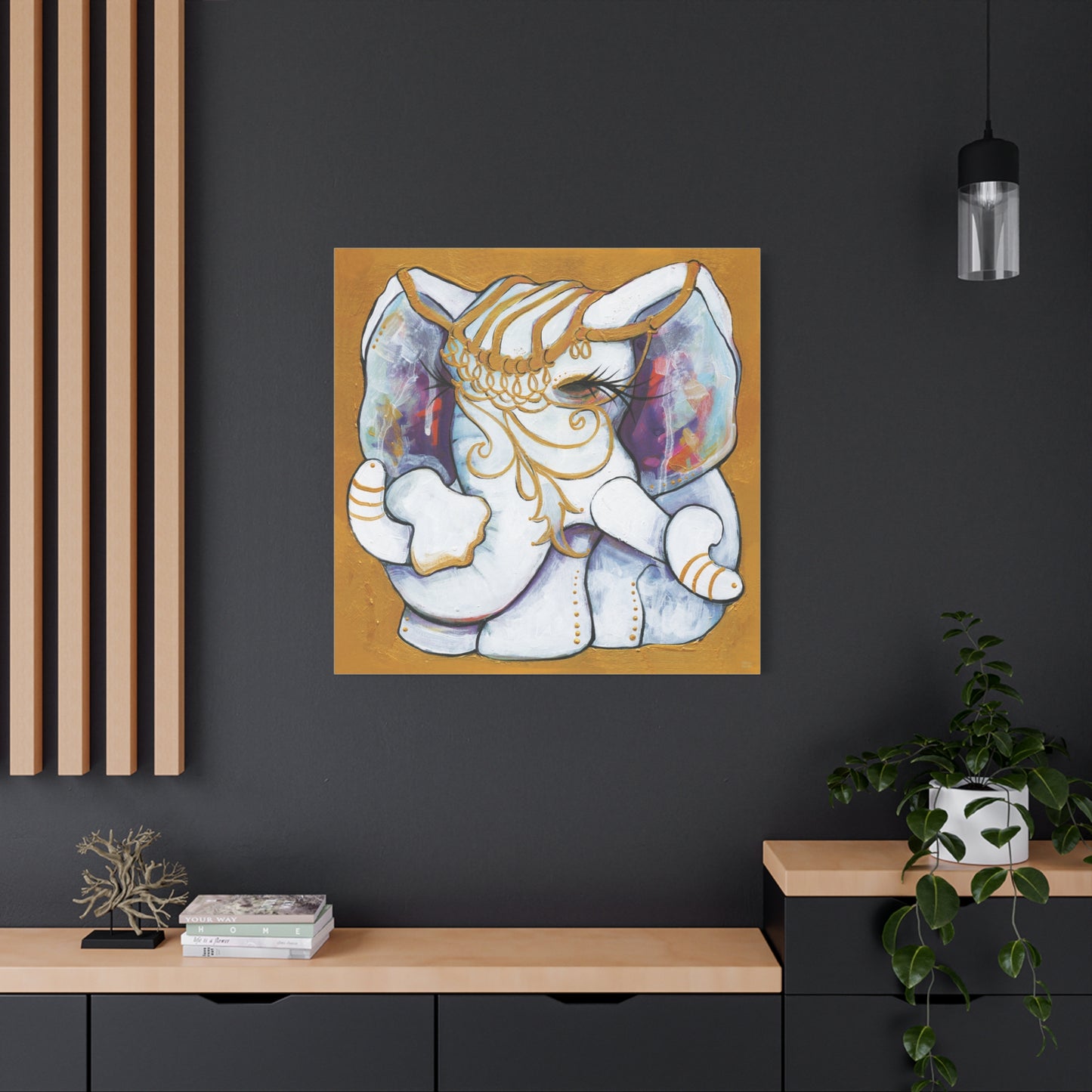 "Gold and White Elephant" Unframed Canvas Regent St Blue Edge Reproduction by Zabrina Fine Art