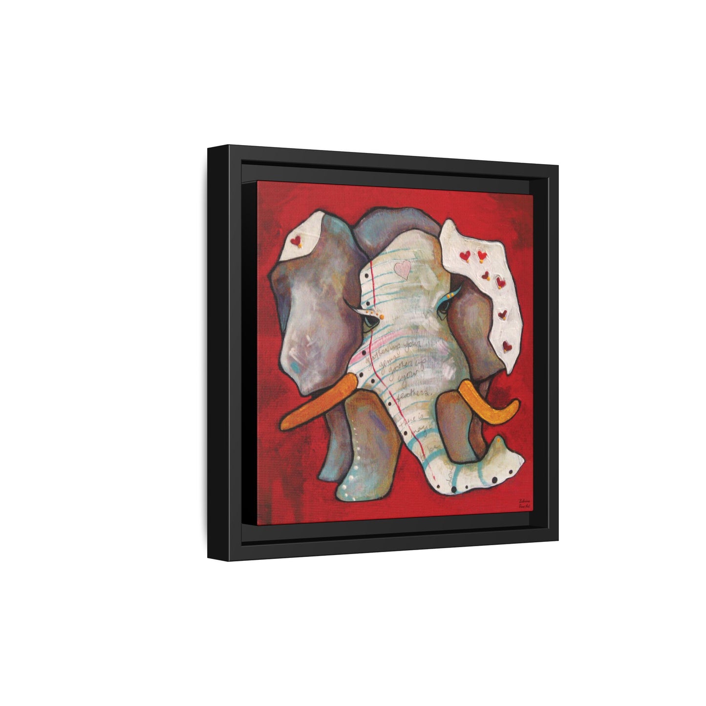 "Red Heart Elephant" Framed Canvas Fine Art Reproduction by Zabrina Fine Art