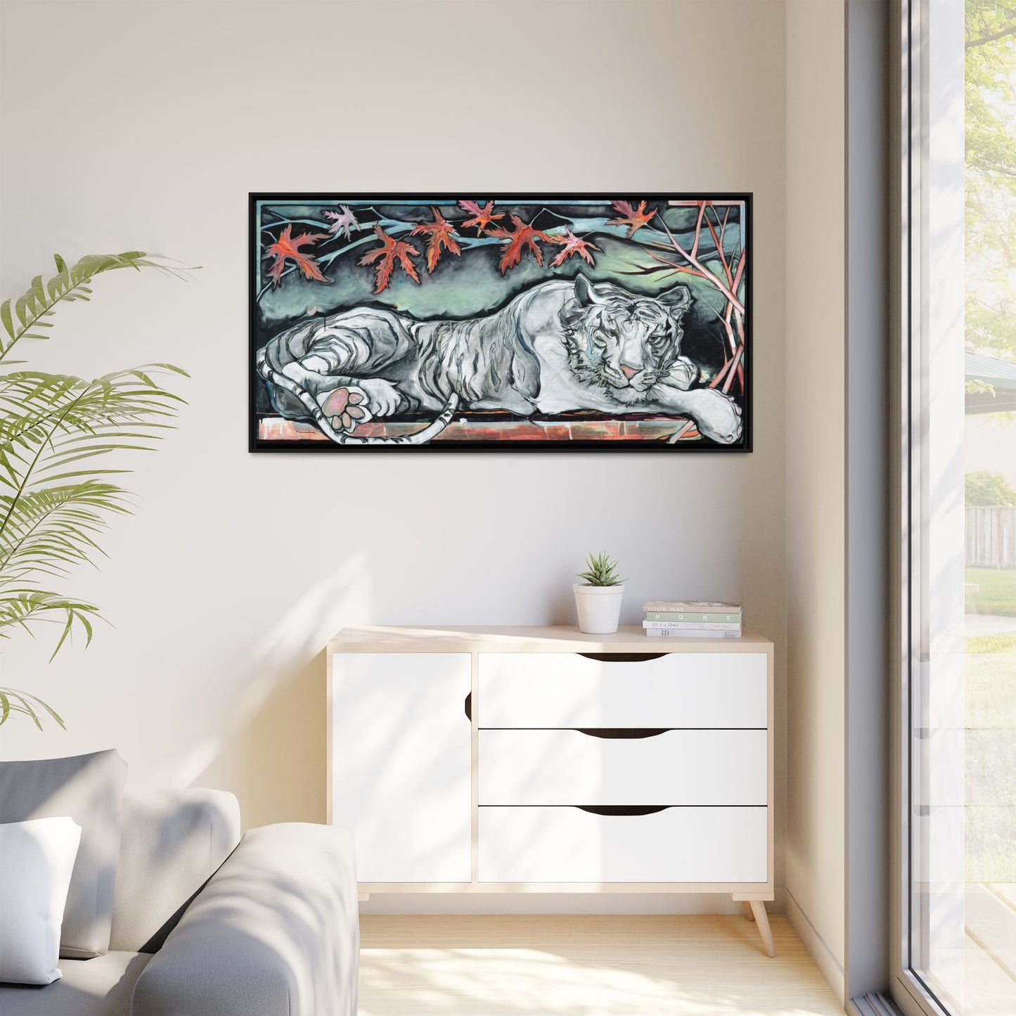 "White Tiger" Framed Canvas Fine Art Reproduction by Zabrina Fine Art