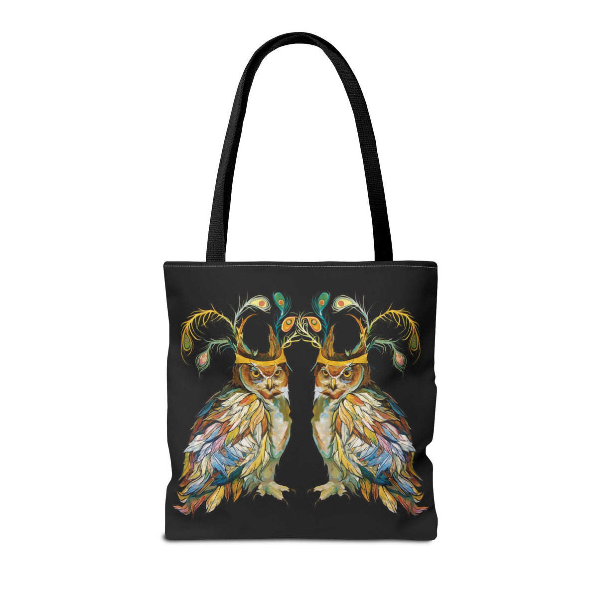"Two Owls" Tote Bag Black by Zabrina Fine Art