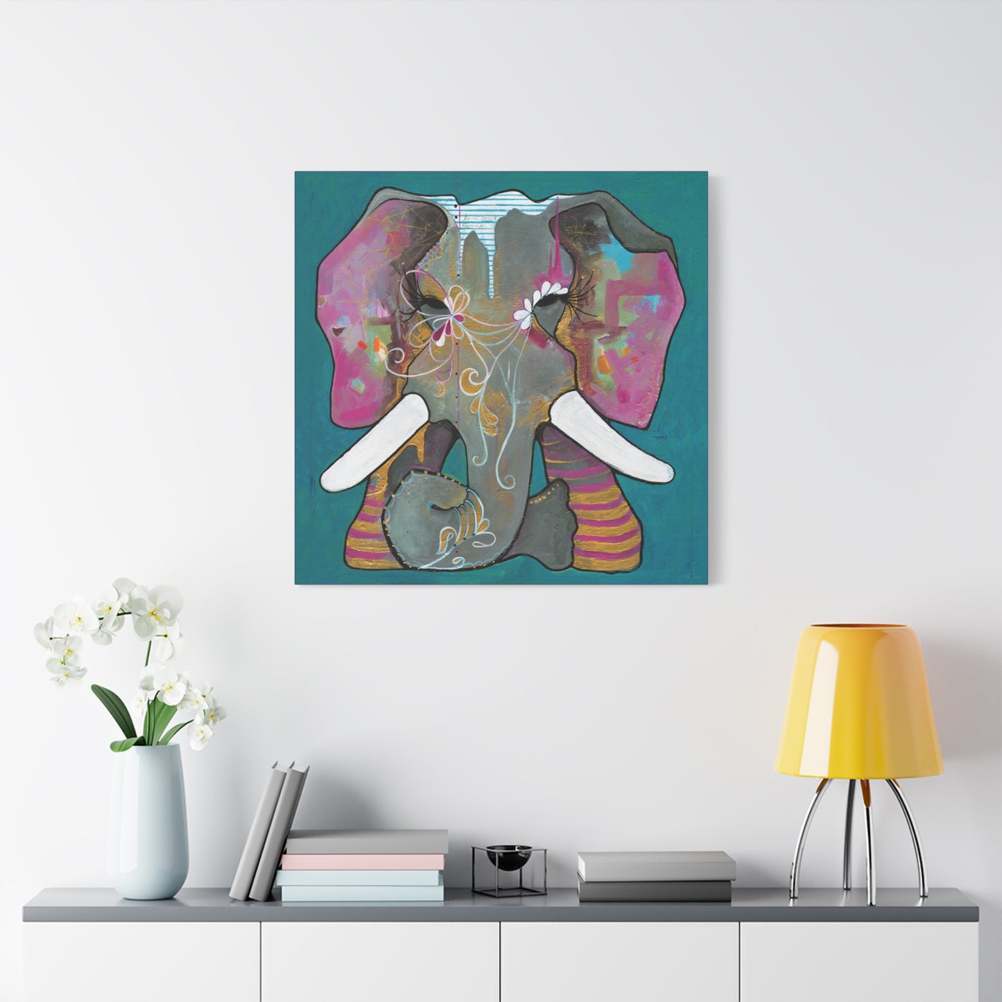 "Romeo Elephant" Unframed Canvas Hot Pink Edge Reproduction by Zabrina Fine Art