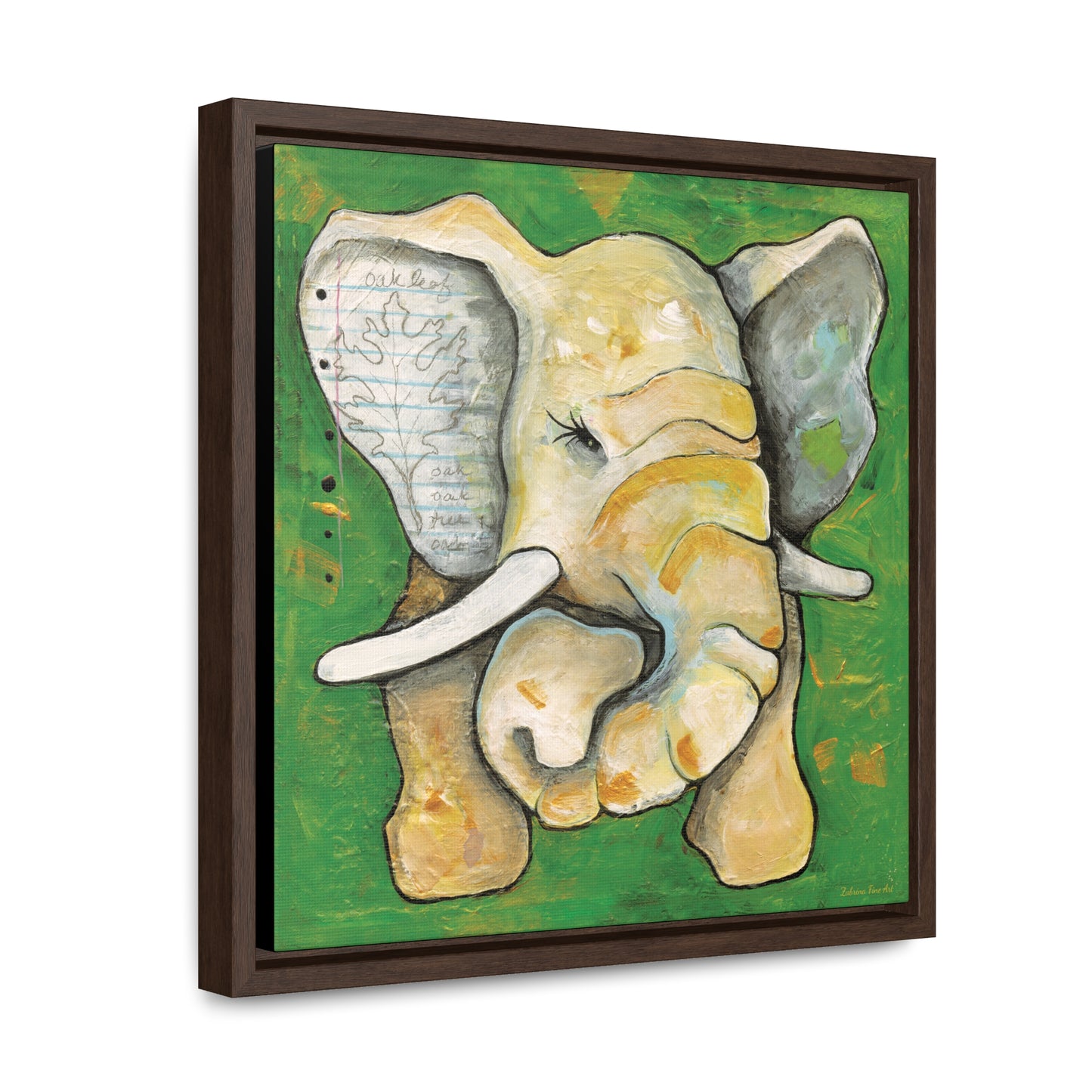 "Oak Leaf Elephant" Framed Canvas Fine Art Reproduction by Zabrina Fine Art