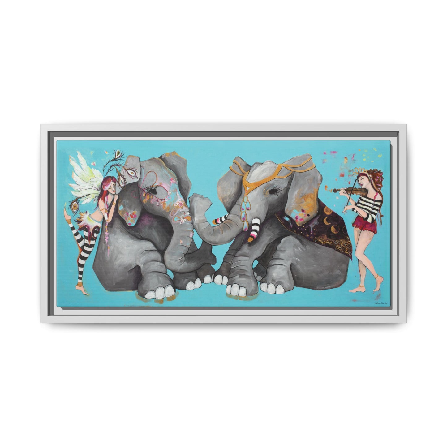 "Elephant Love" Framed Canvas Fine Art Reproduction by Zabrina Fine Art
